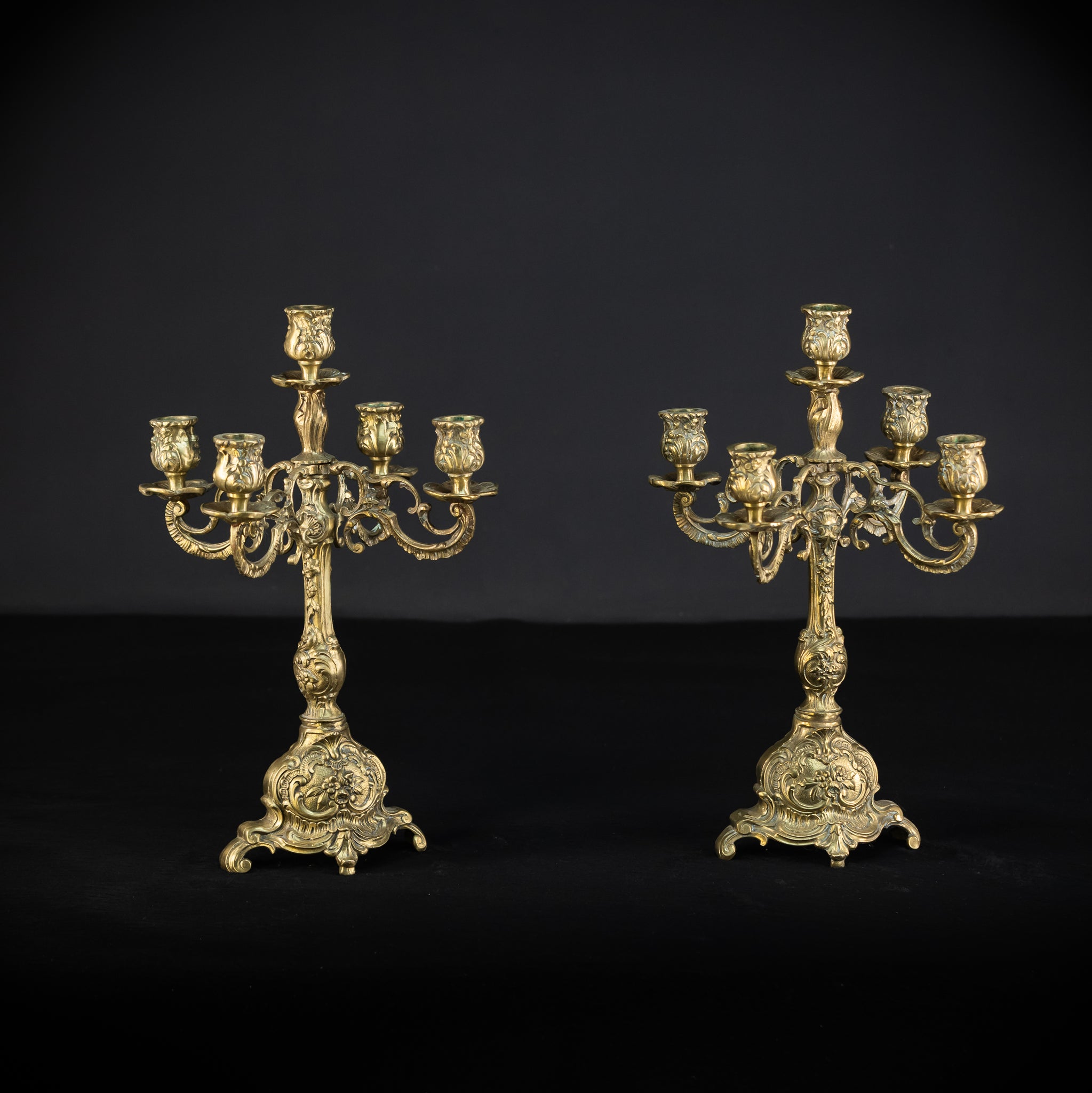 Candelabra Pair | 1800s Antique Rococo Revival | 15"/ 38 cm