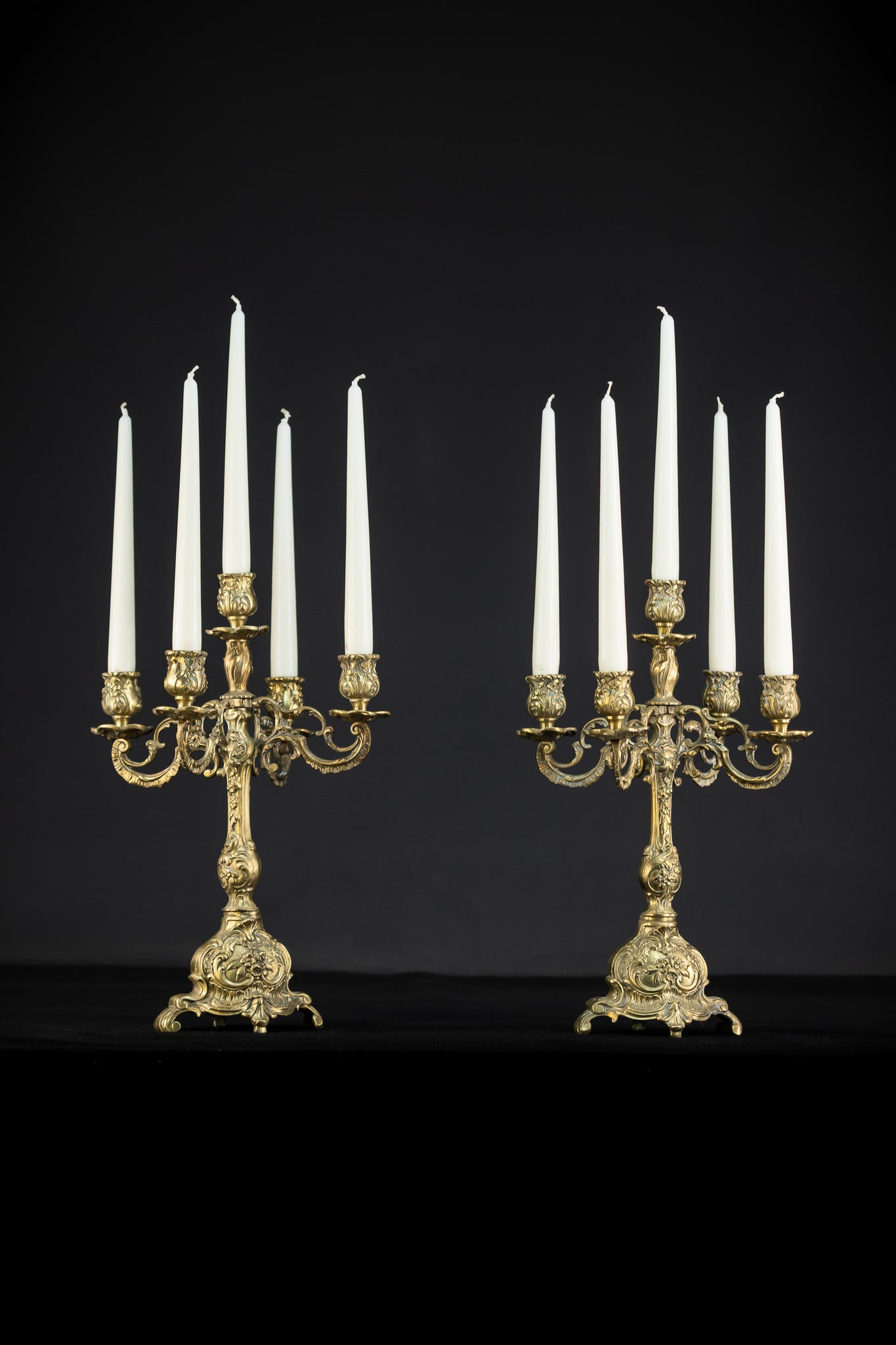 Candelabra Pair | 1800s Antique Rococo Revival | 15"/ 38 cm