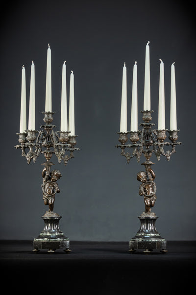 Pair of Candelabras | mid 1800s Bronze Antique | 19.5" / 49.5 cm