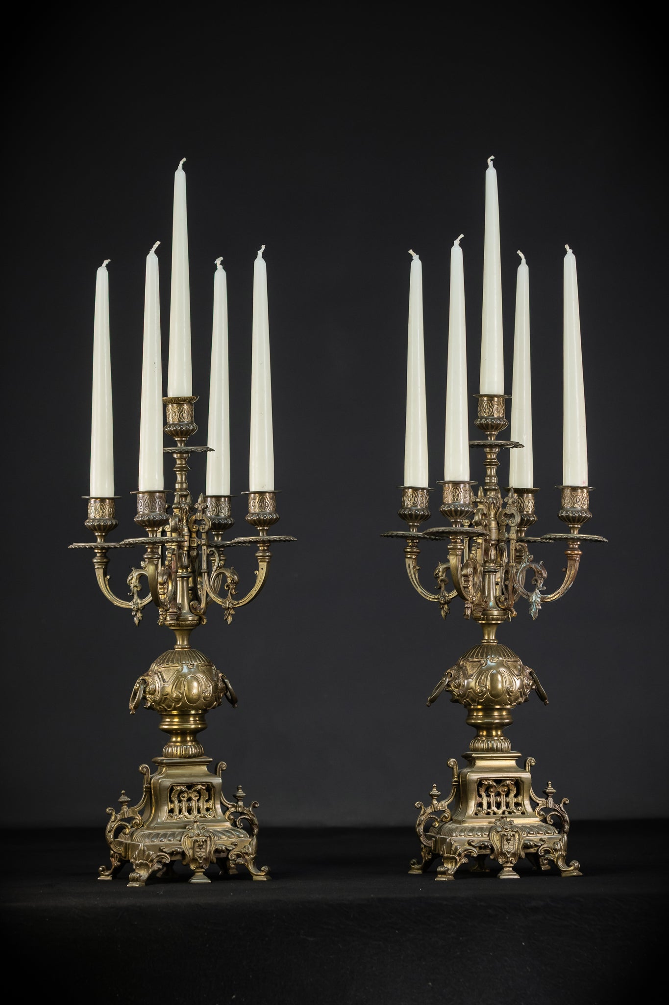 Candelabra Pair | Two French 1800s | Neo-Reneissance 17.9"
