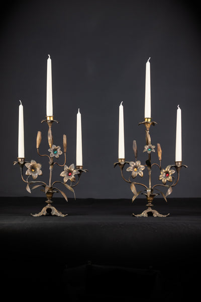 Candelabras Bronze Brass 3 Lights 13.8”