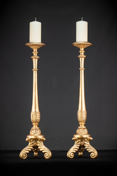 Candlesticks Pair French | Gilded Wood 1800s Antique  33.1"