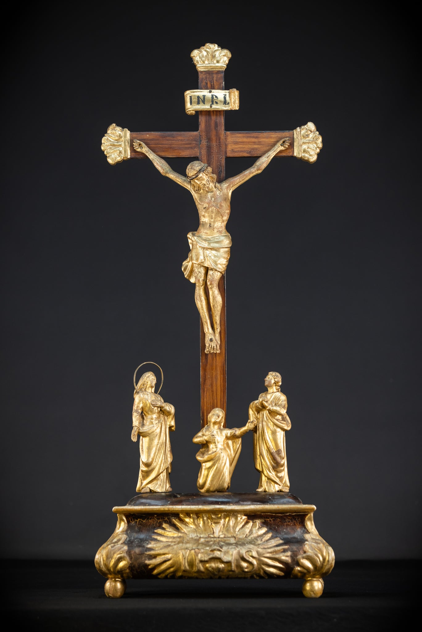 Crucifix Altar | Baroque Wooden Gilded Cross 1700s | 30.3"