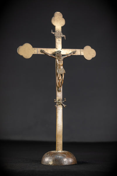 Crucifix Altar | French 1500s Antique Bronze | 20.3"