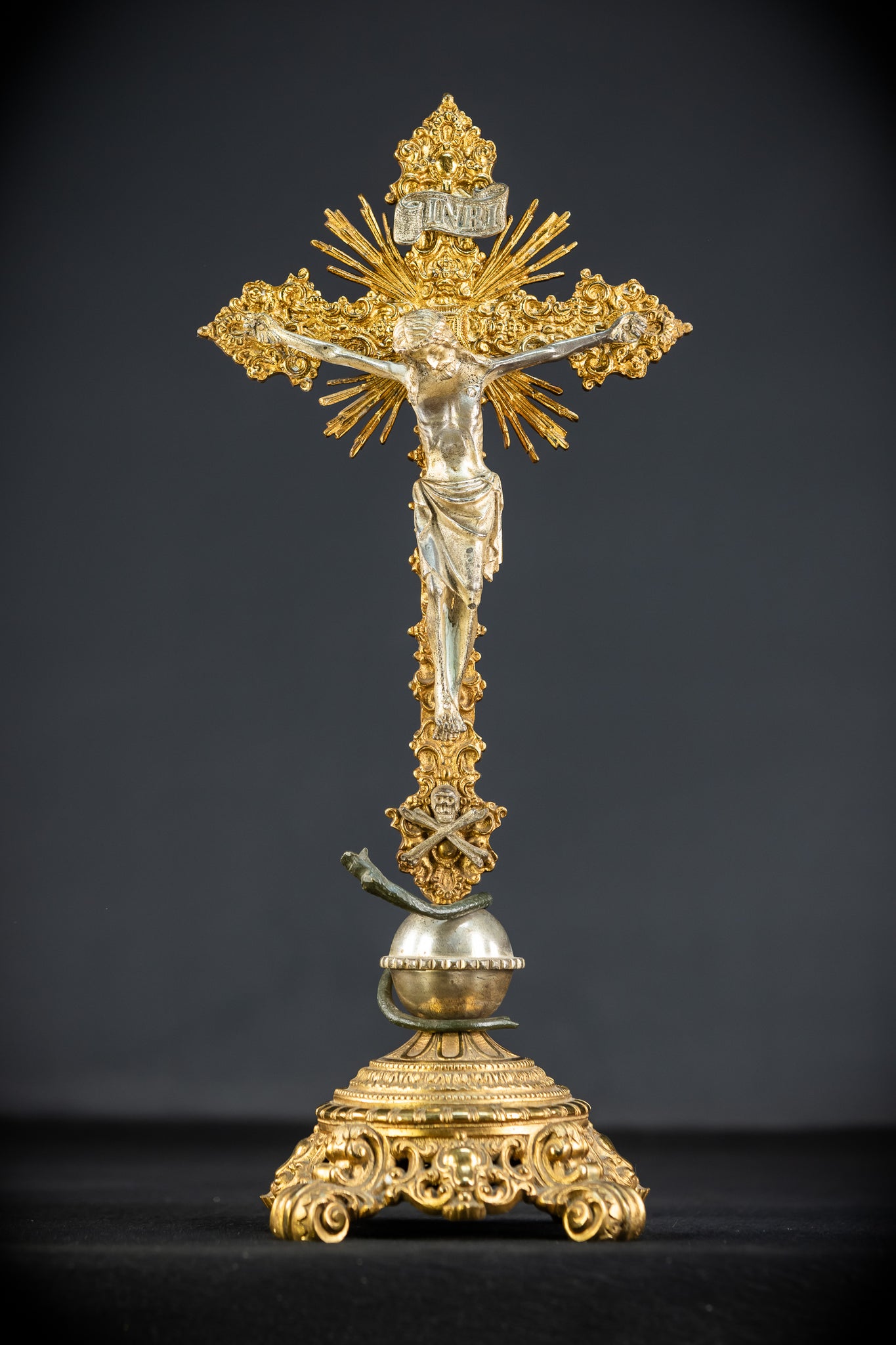 Crucifix Altar | French 1700s Gilded Bronze | 19.7"