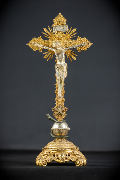 Crucifix Altar | French 1700s Gilded Bronze | 19.7"