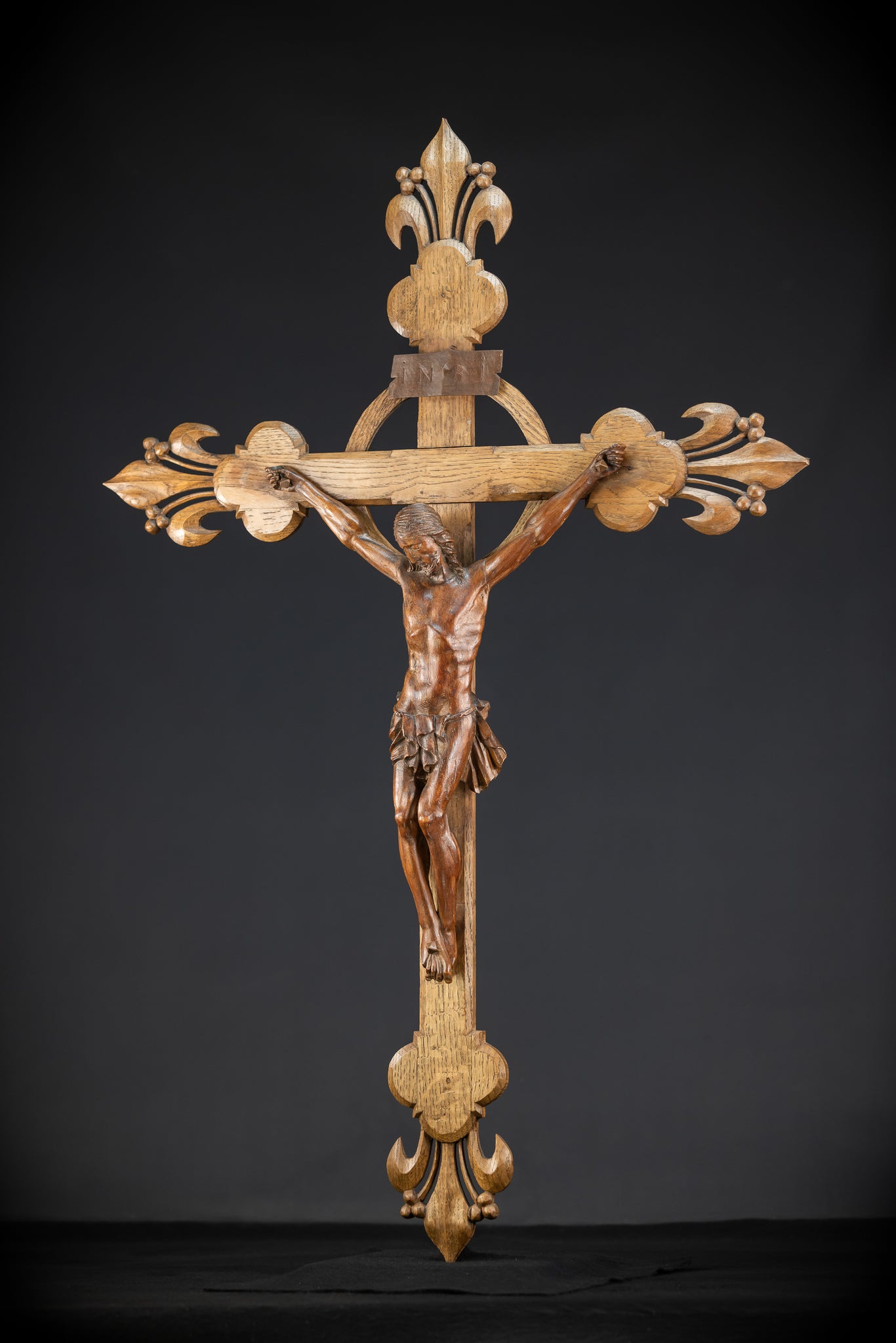Church Wall Crucifix | 1800s Antique Wooden Cross | 39.8"