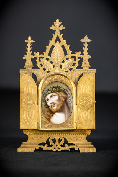 Ecce Homo Porcelain Painting in Brass Frame Icon | 9.4" / 24 cm