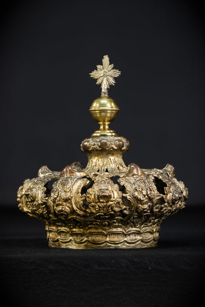 Head Crown Brass Madonna | Antique 1700s | 7.9”