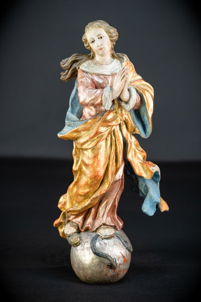 Immaculate Conception of Virgin Mary | Baroque Glass Eyes 1700s | 15.4" / 39 cm