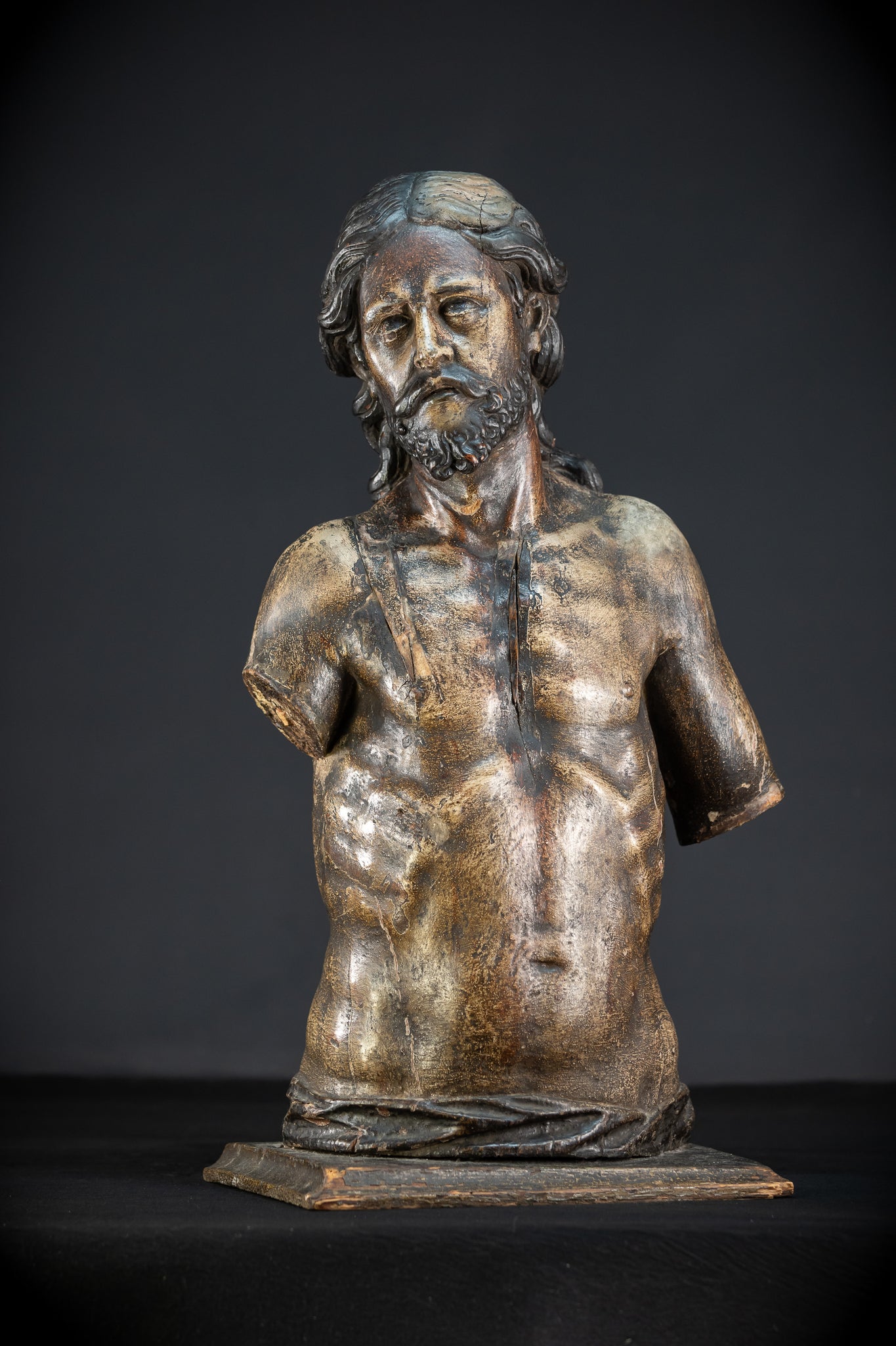Jesus Christ Torso Wood Carving | Italy 1500s Antique | 25.2"