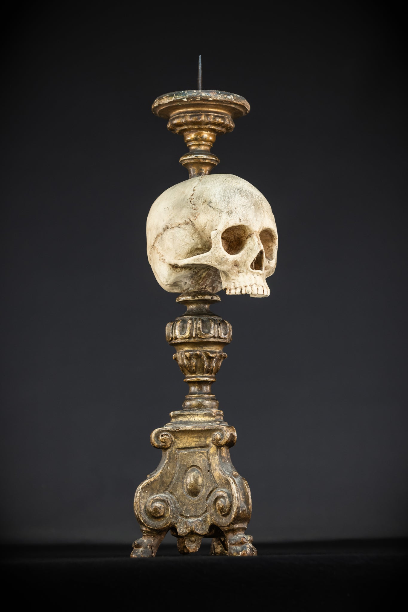 Memento Mori Baroque Candlestick | 18th Century | 24.4”/ 62 cm