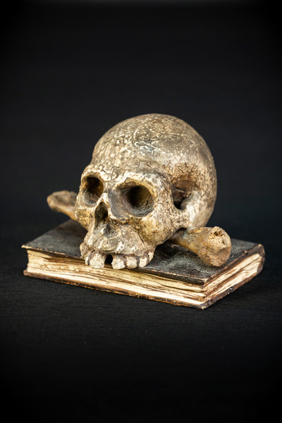 Memento Mori | Carved Wood Skull on Book 18th C | 5.5”