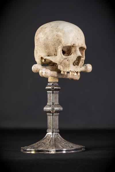Memento Mori Wood Carving & Silver | French 1700s Antique 12.6"