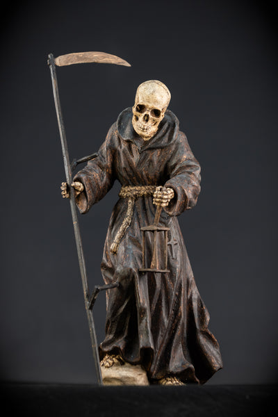 Memento Mori Wooden Statue | 1700s Antique | 16.1” / 41 cm