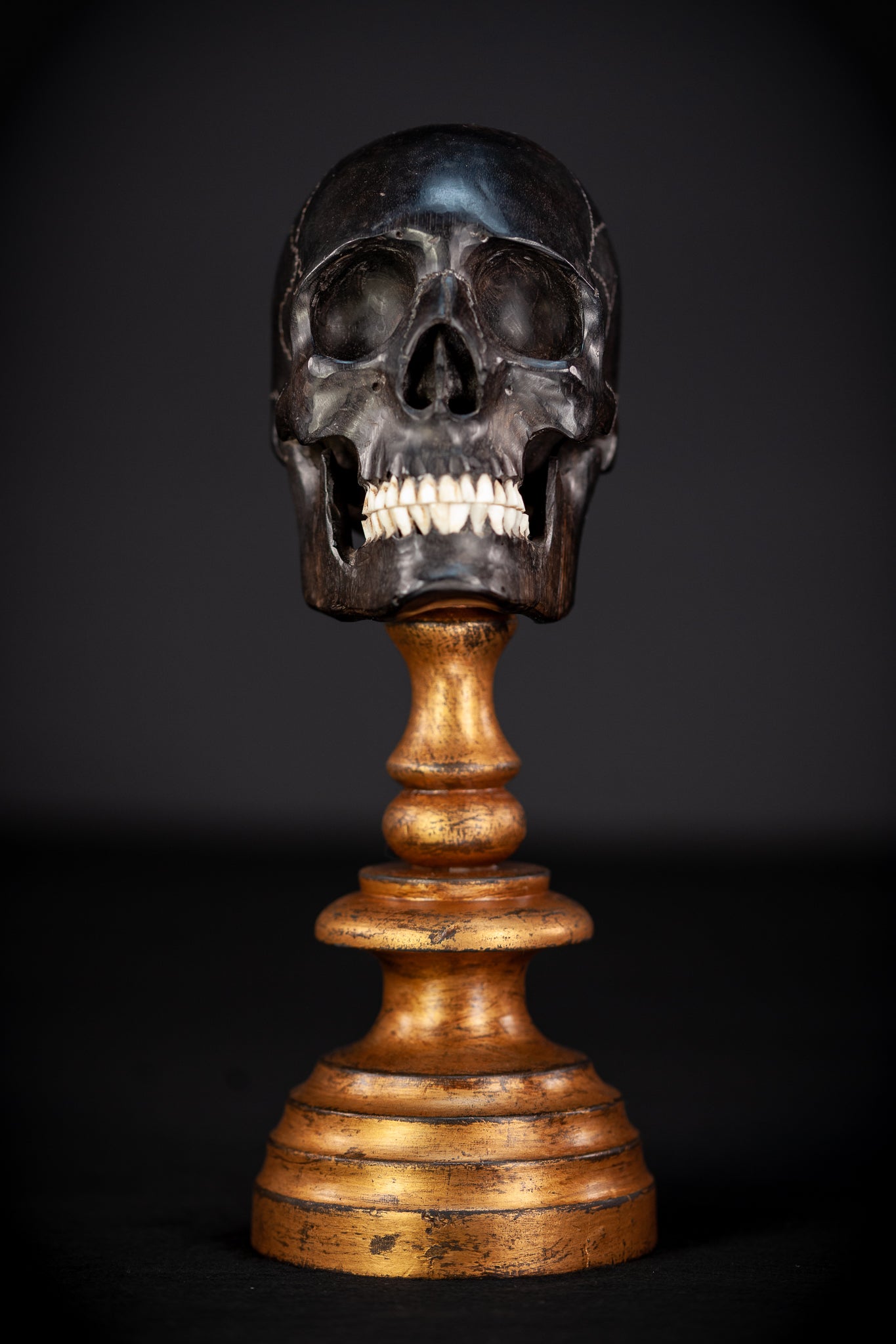 Memento Mori Ebony Wood Carving | 1800s Antique | 10.2" / 26 cm