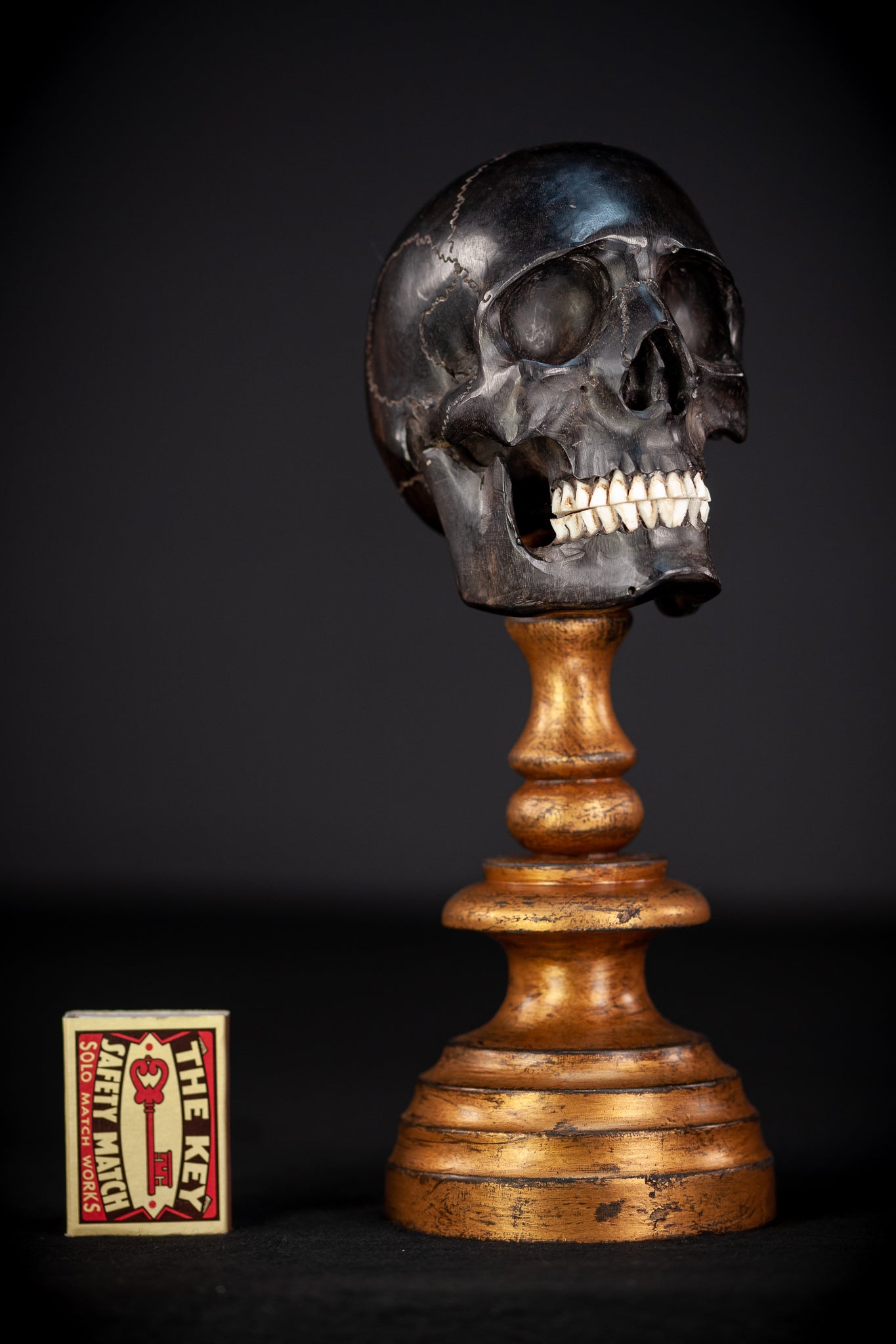 Memento Mori Ebony Wood Carving | 1800s Antique | 10.2" / 26 cm