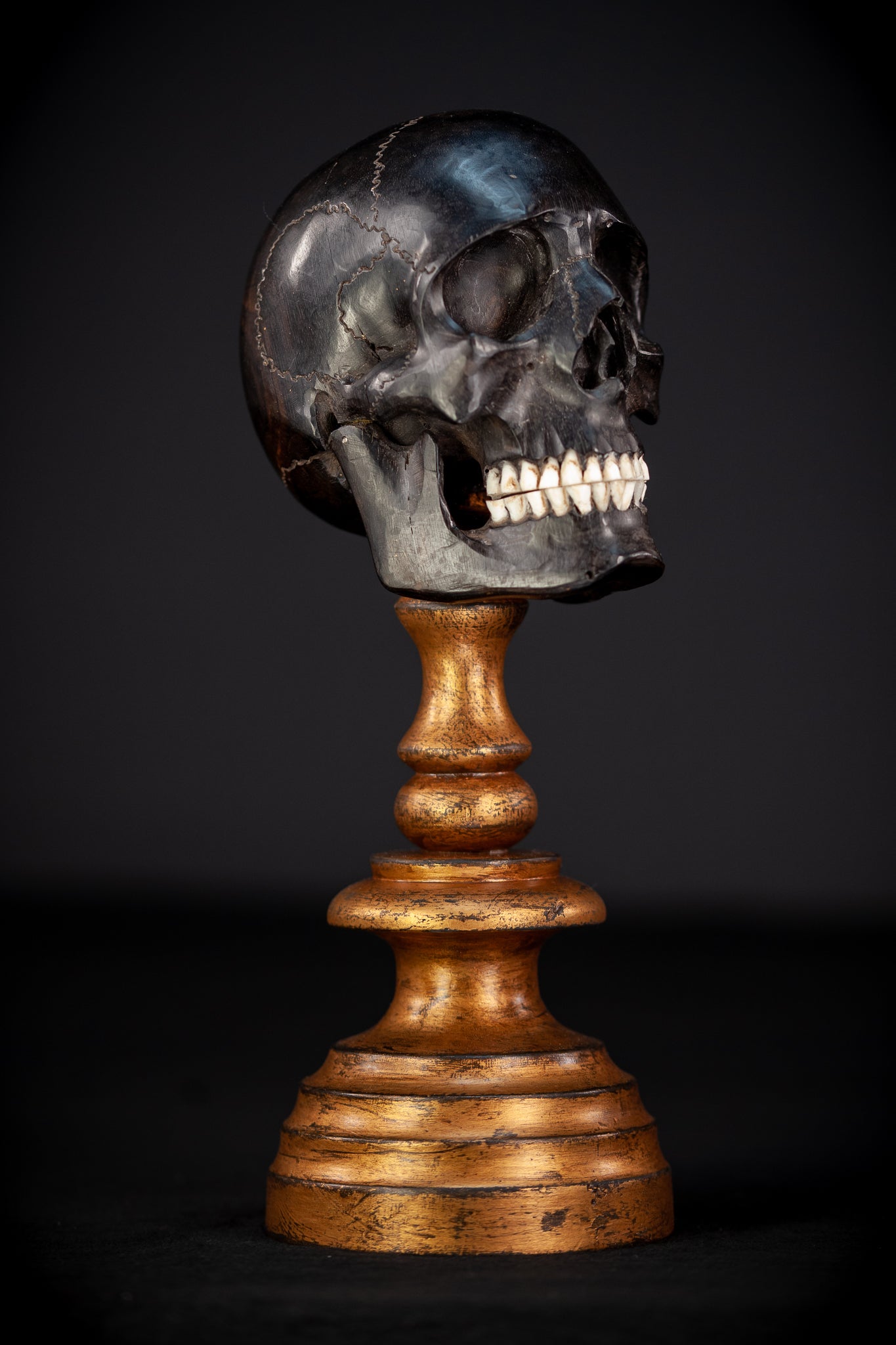 Memento Mori Ebony Wood Carving | 1800s Antique | 10.2" / 26 cm