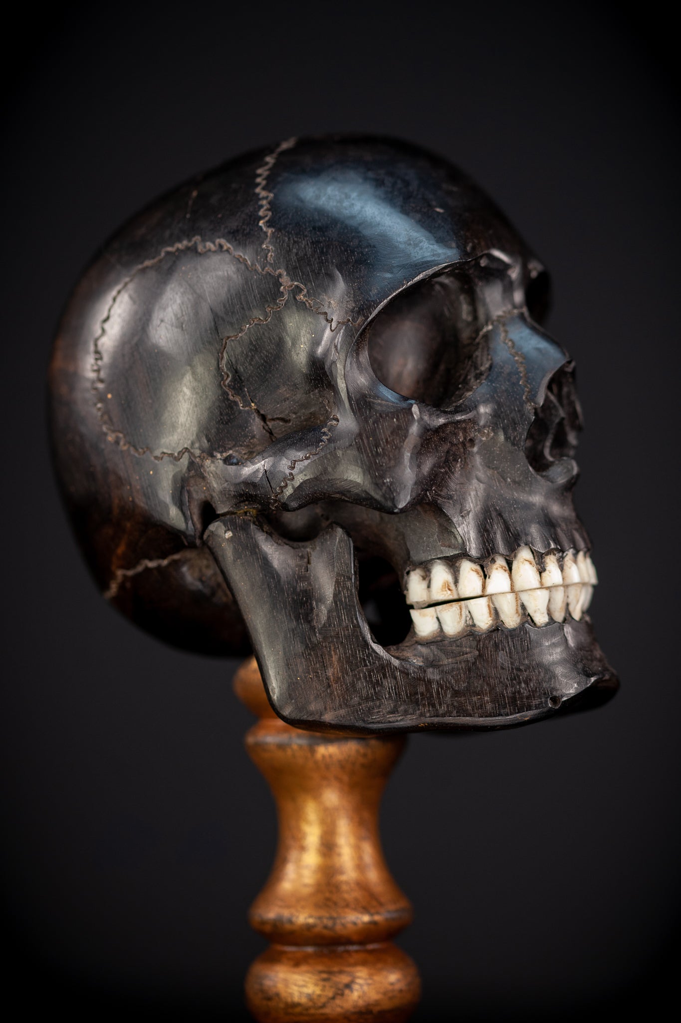 Memento Mori Ebony Wood Carving | 1800s Antique | 10.2" / 26 cm