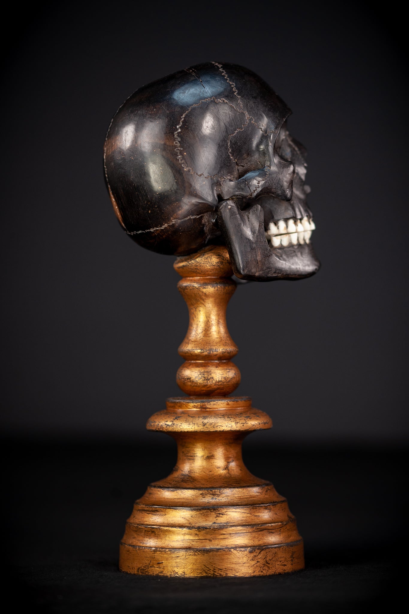 Memento Mori Ebony Wood Carving | 1800s Antique | 10.2" / 26 cm