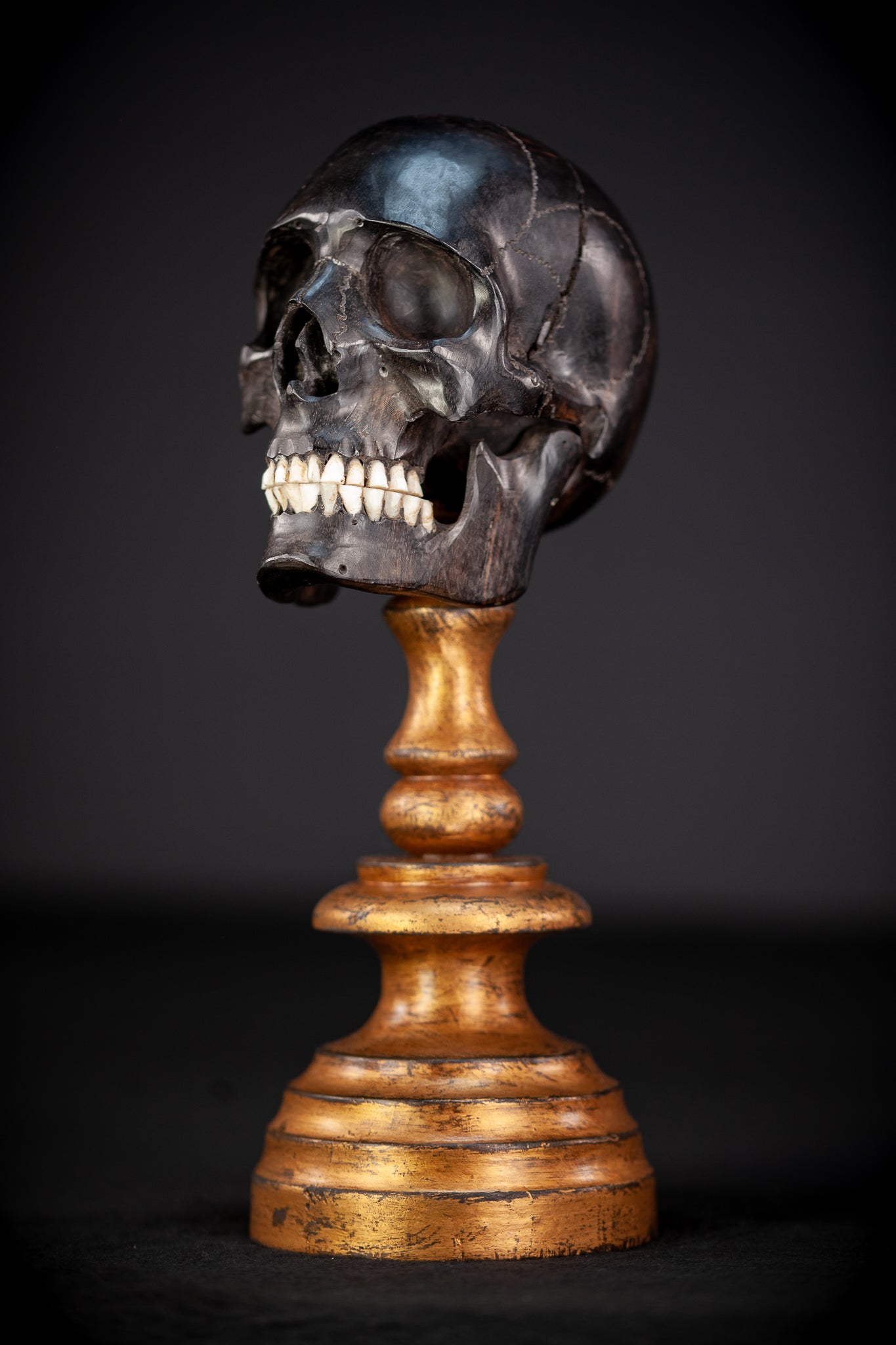 Memento Mori Ebony Wood Carving | 1800s Antique | 10.2" / 26 cm