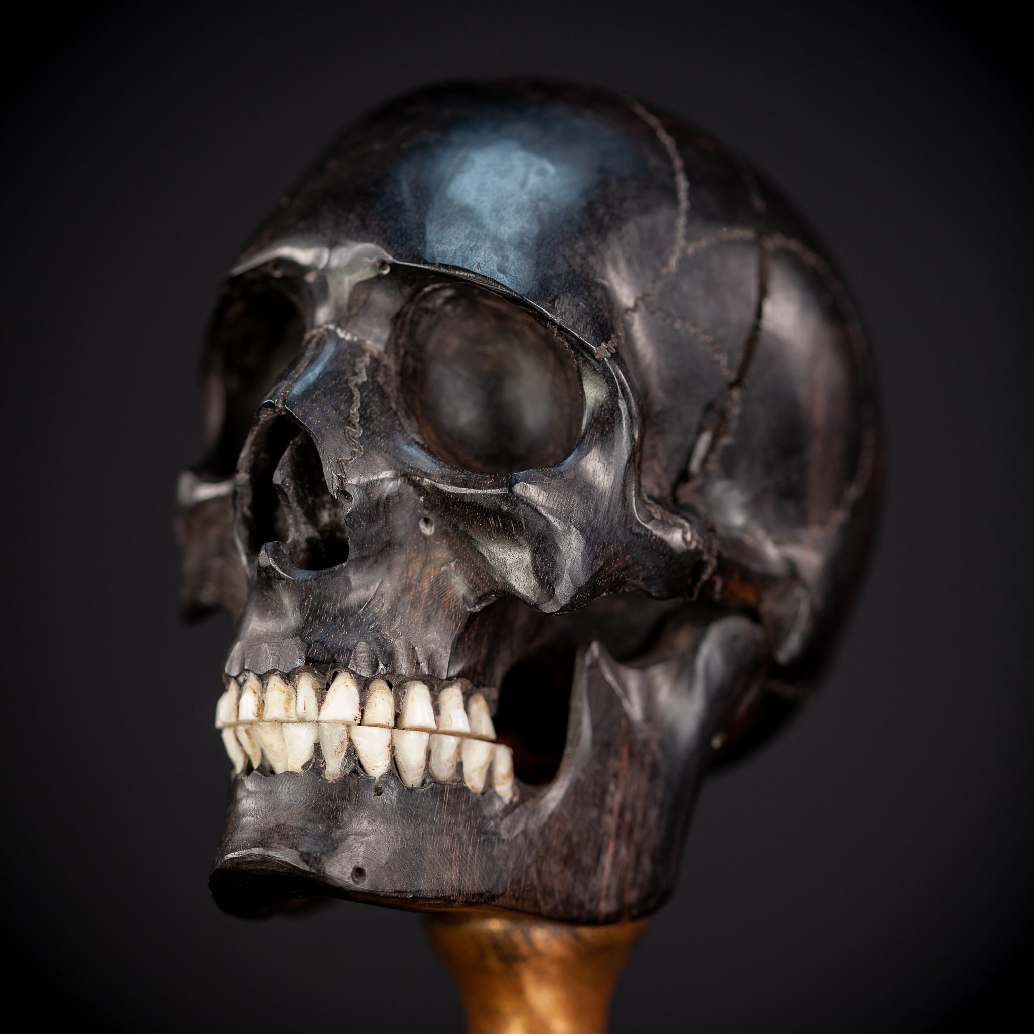 Memento Mori Ebony Wood Carving | 1800s Antique | 10.2" / 26 cm