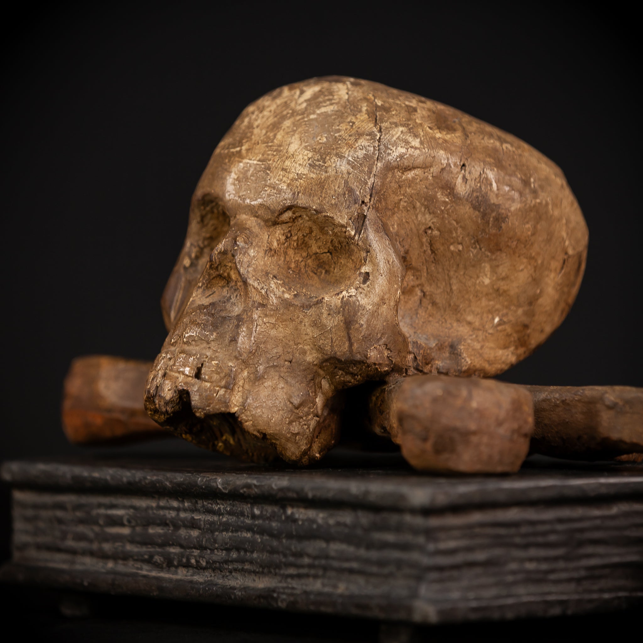 Memento Mori Wood Carving | 1700s Antique | 12.2" / 31 cm