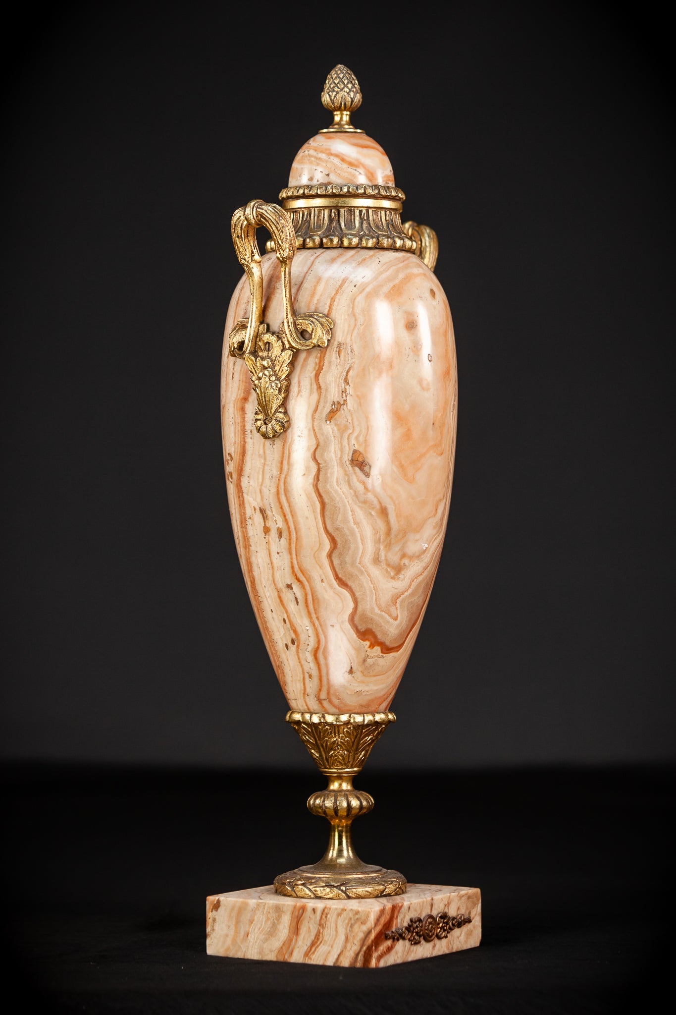 Pair of Marble and Gilt Bronze Urns | 1800s Antique | 16.5" / 42 cm
