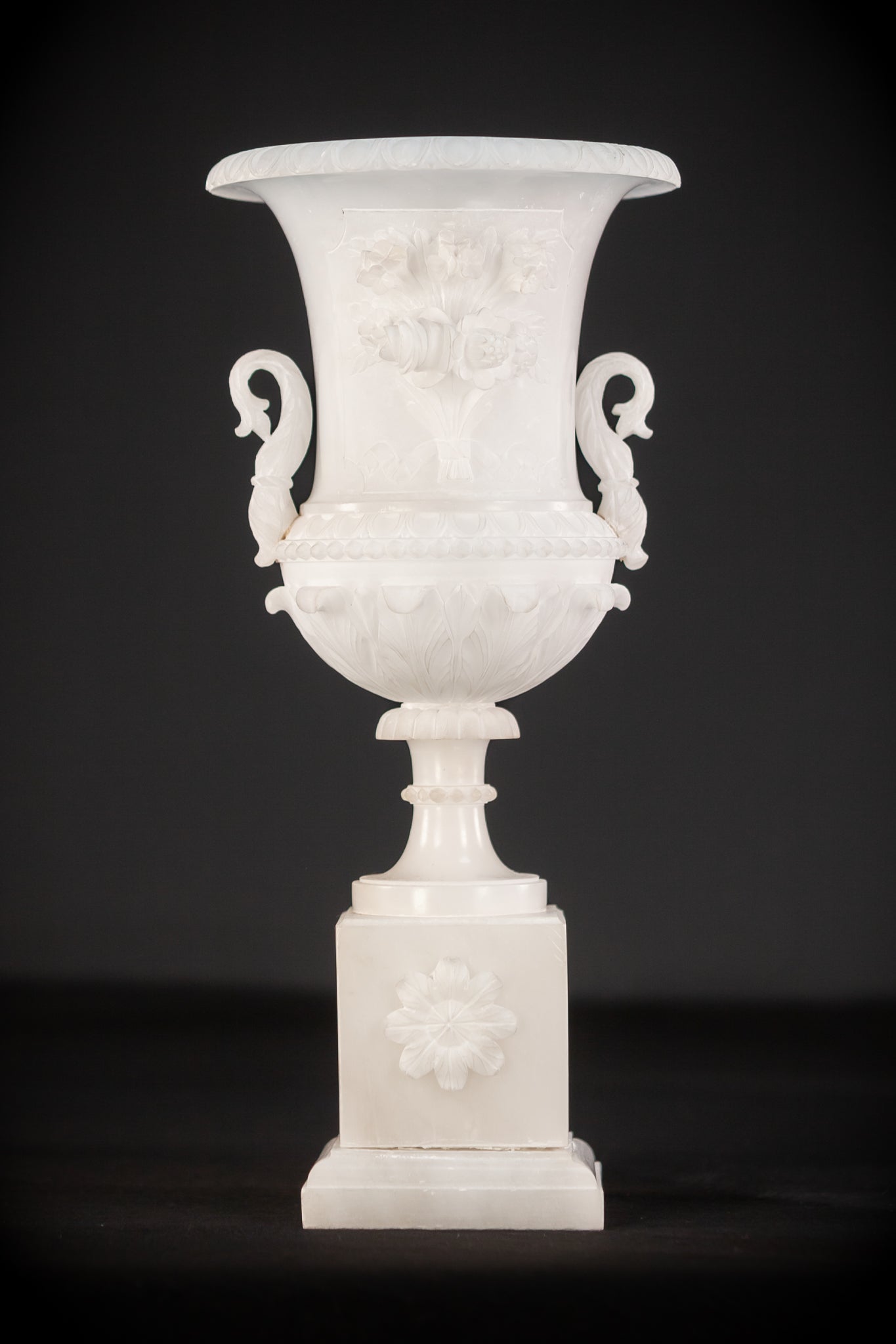 Pair of Alabaster Medici Vases | 1800s Antique | 12.6" / 32 cm