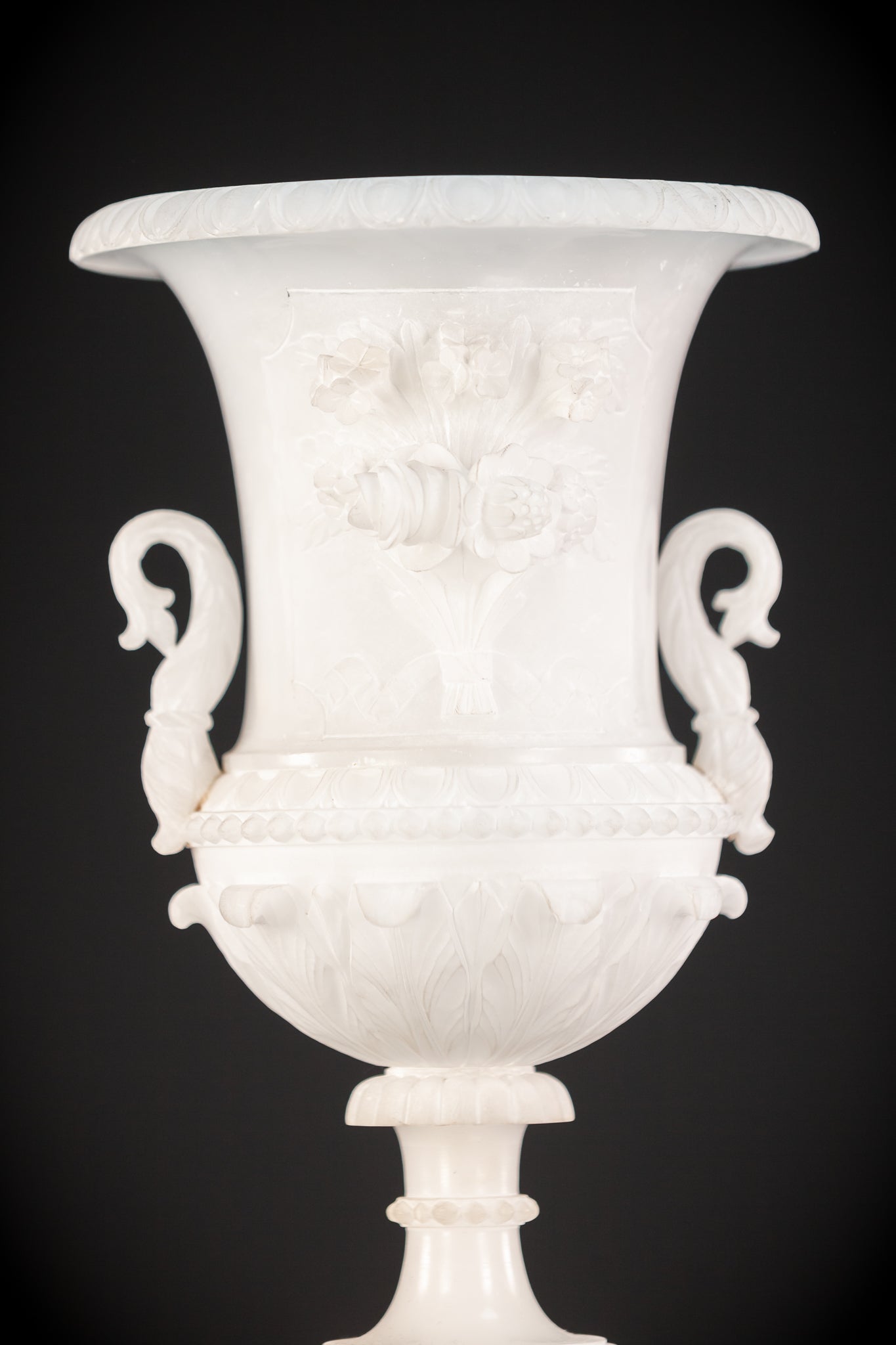 Pair of Alabaster Medici Vases | 1800s Antique | 12.6" / 32 cm