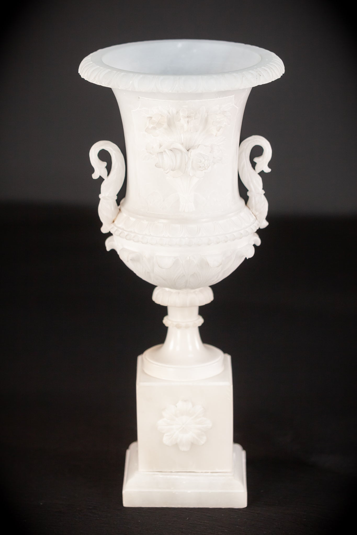 Pair of Alabaster Medici Vases | 1800s Antique | 12.6" / 32 cm