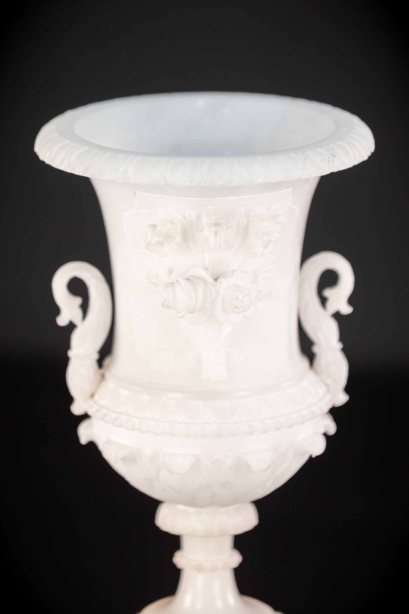 Pair of Alabaster Medici Vases | 1800s Antique | 12.6" / 32 cm