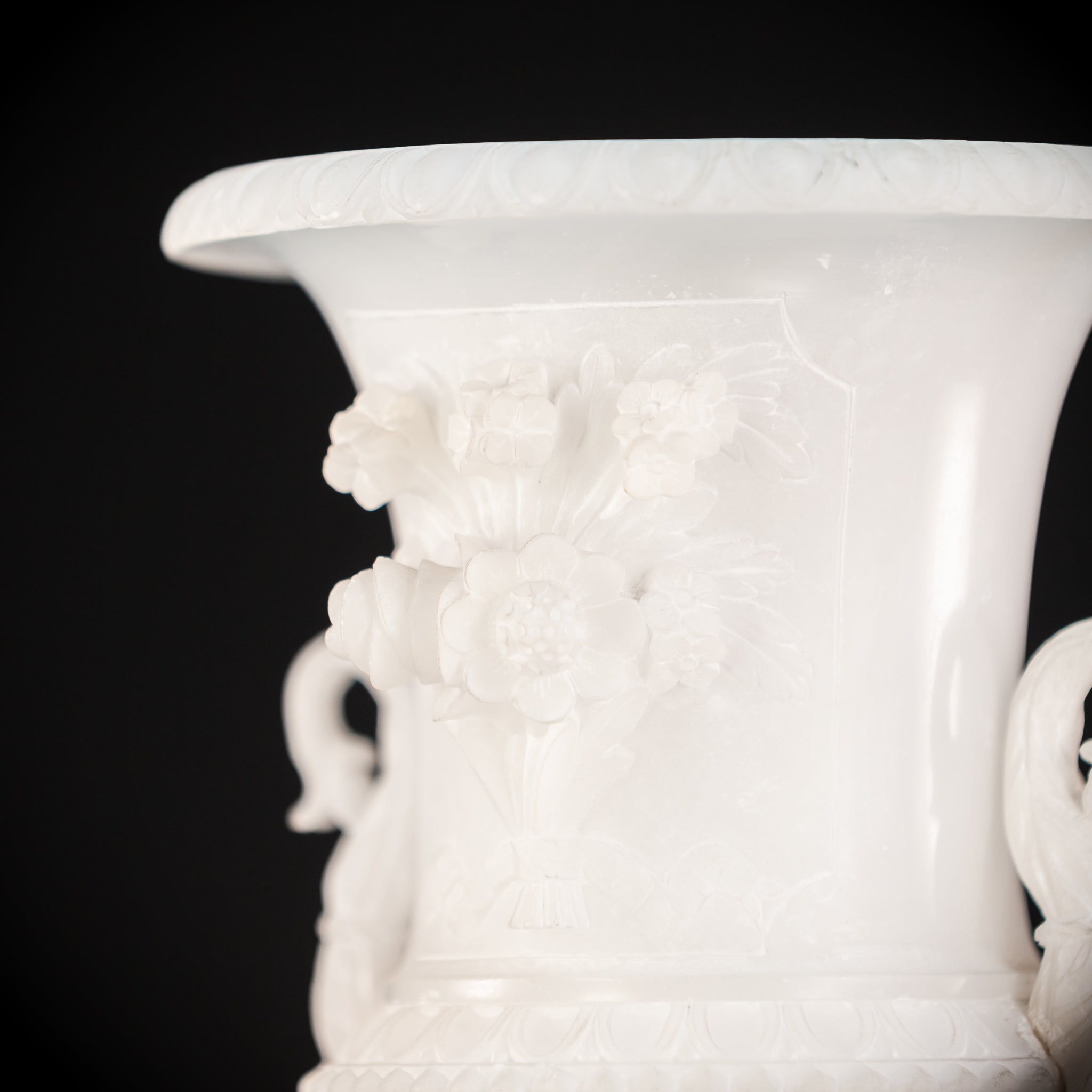 Pair of Alabaster Medici Vases | 1800s Antique | 12.6" / 32 cm