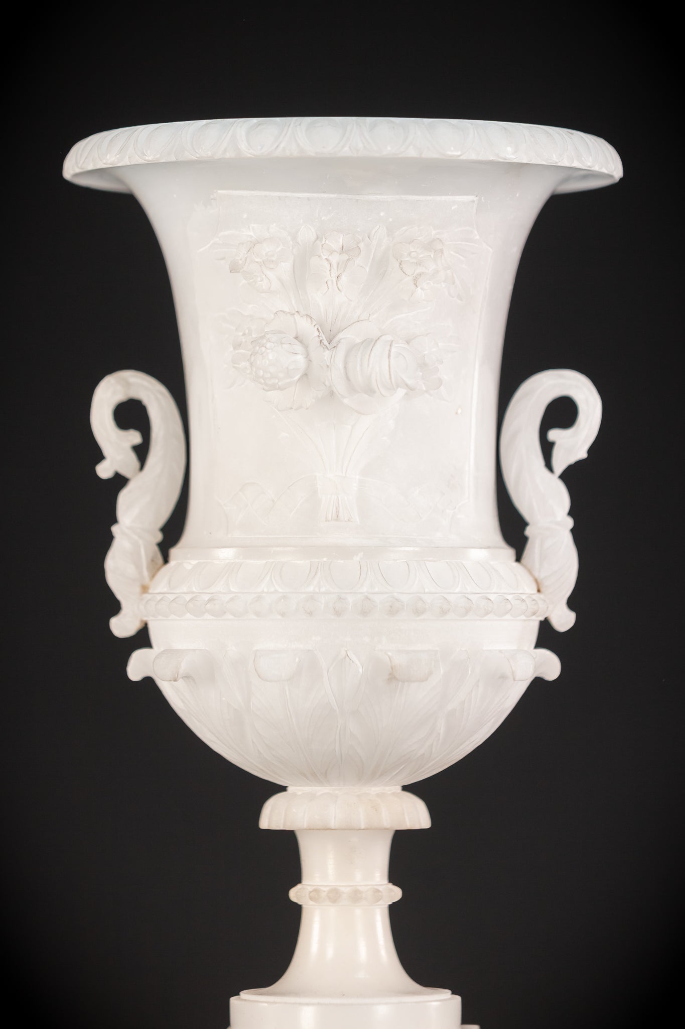 Pair of Alabaster Medici Vases | 1800s Antique | 12.6" / 32 cm