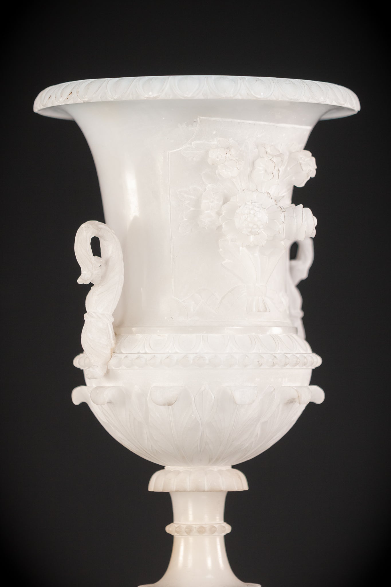 Pair of Alabaster Medici Vases | 1800s Antique | 12.6" / 32 cm