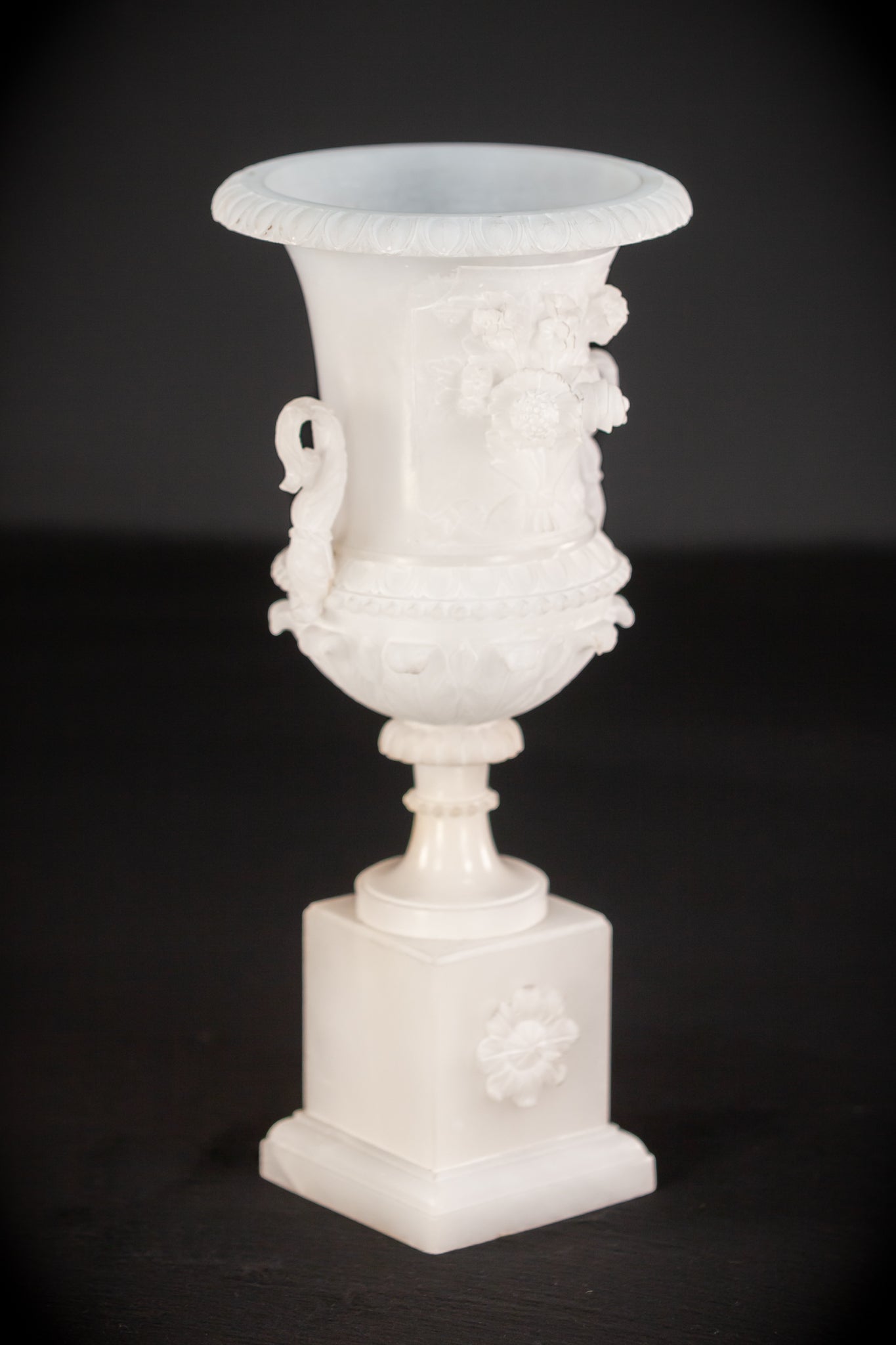 Pair of Alabaster Medici Vases | 1800s Antique | 12.6" / 32 cm