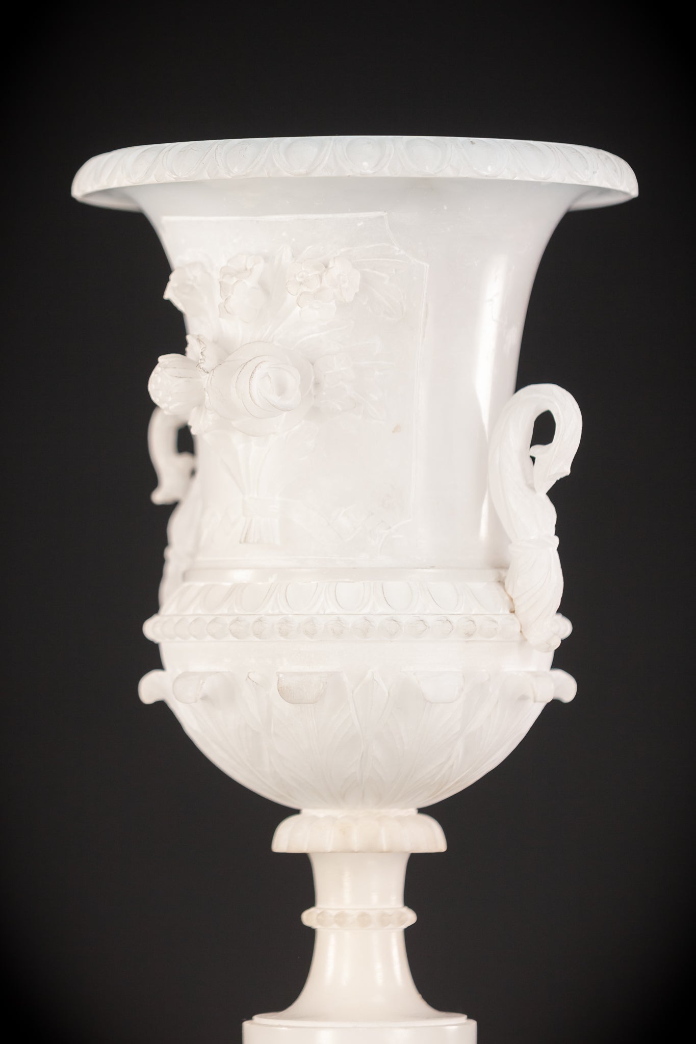 Pair of Alabaster Medici Vases | 1800s Antique | 12.6" / 32 cm