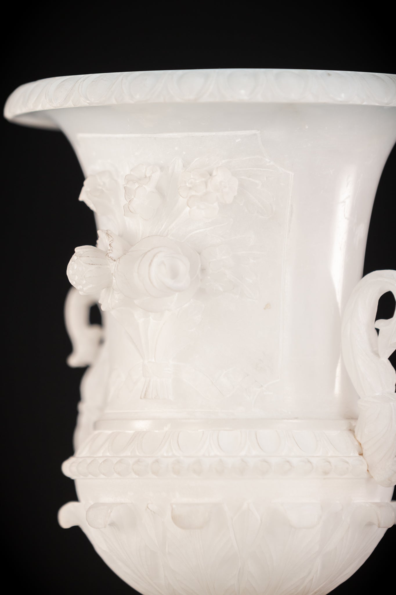 Pair of Alabaster Medici Vases | 1800s Antique | 12.6" / 32 cm