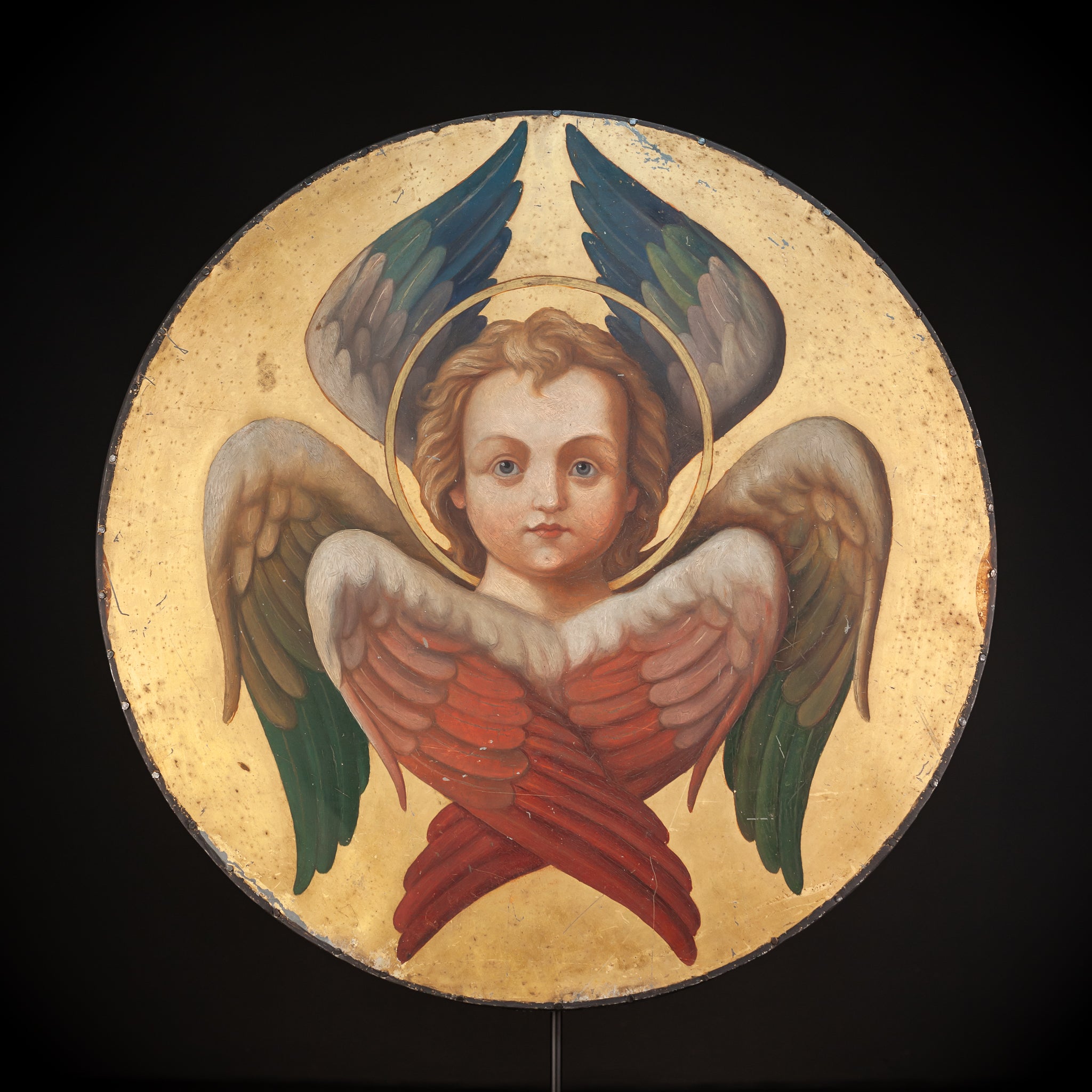 Angel Painting on Metal Sheet | 1800s Antique | 23.8" / 60.5 cm