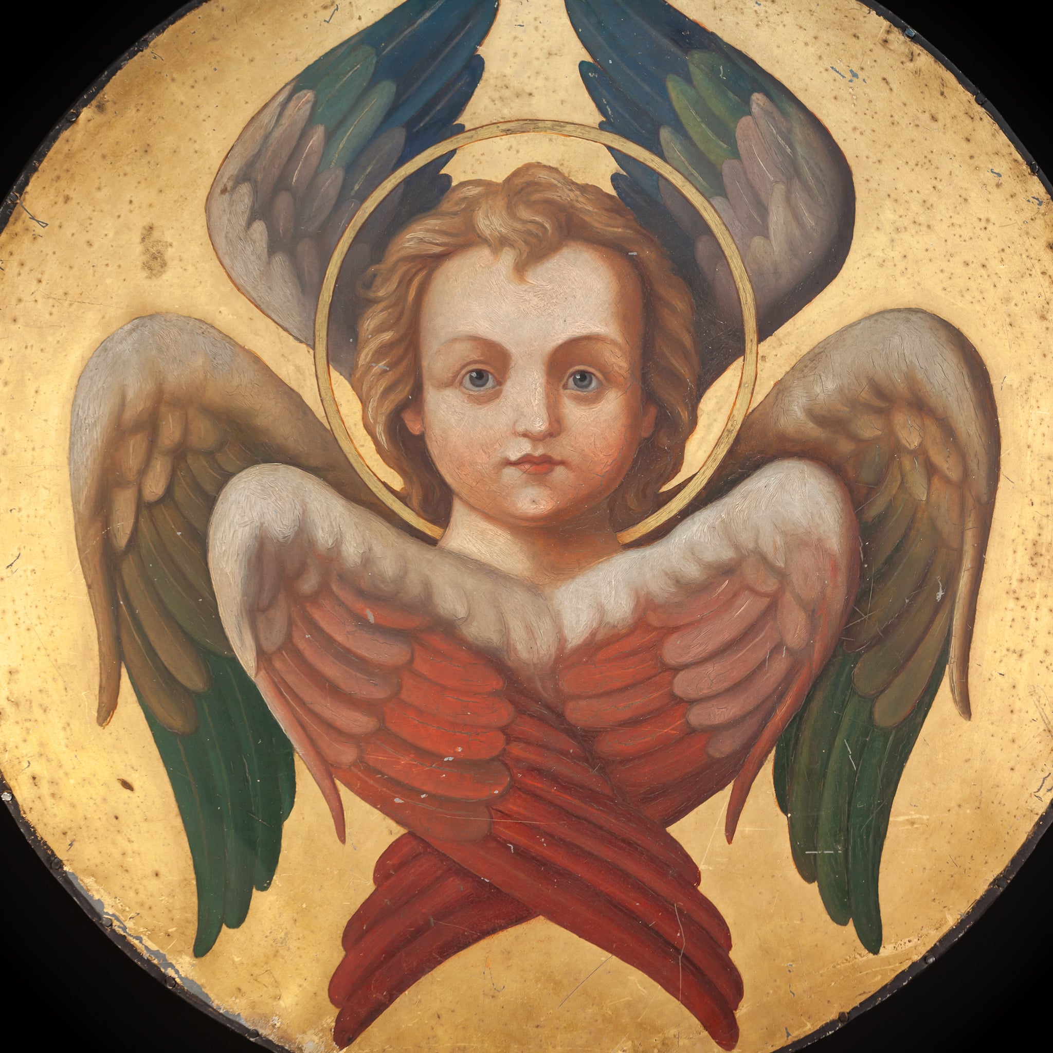 Angel Painting on Metal Sheet | 1800s Antique | 23.8" / 60.5 cm