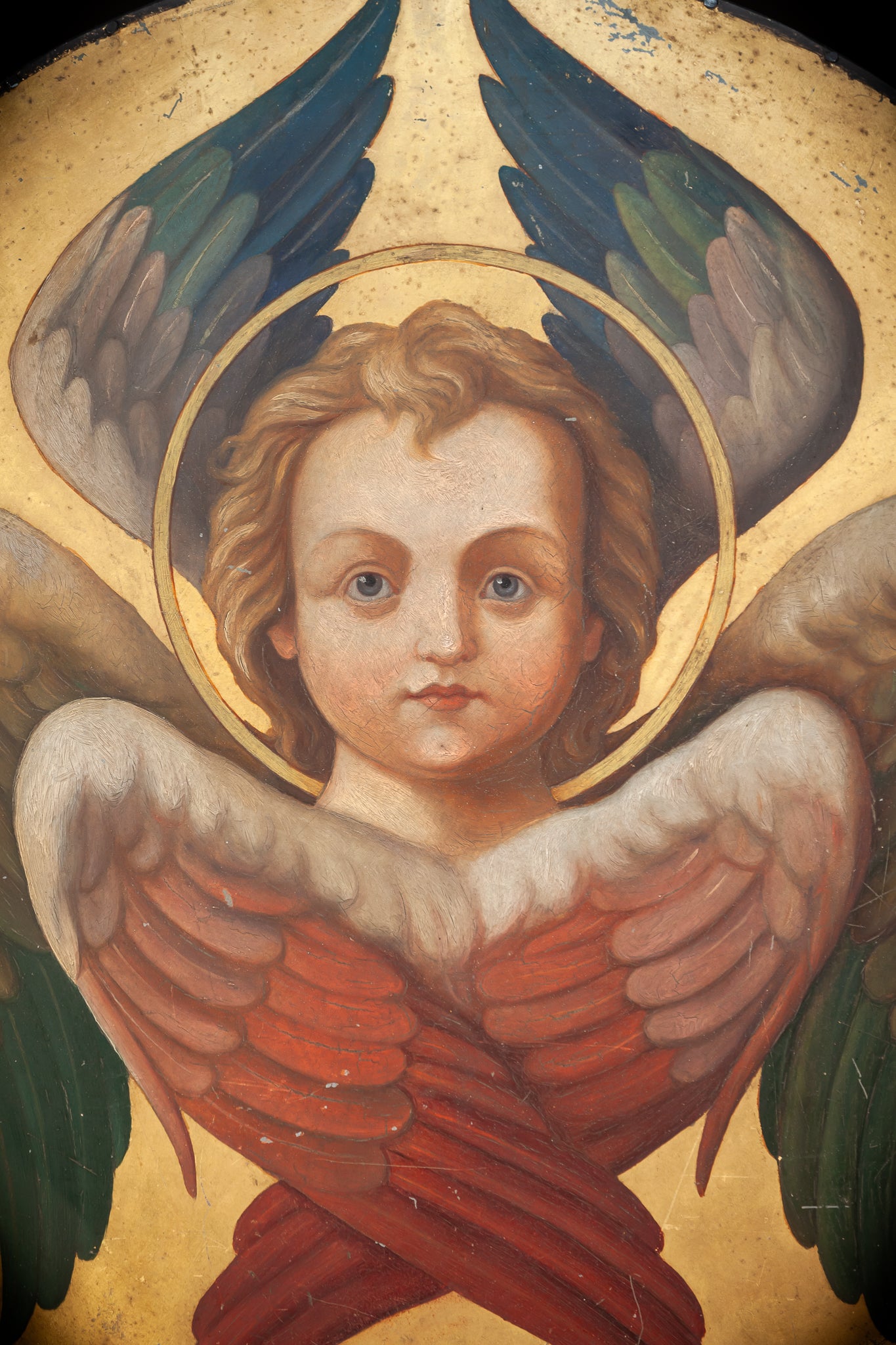 Angel Painting on Metal Sheet | 1800s Antique | 23.8" / 60.5 cm