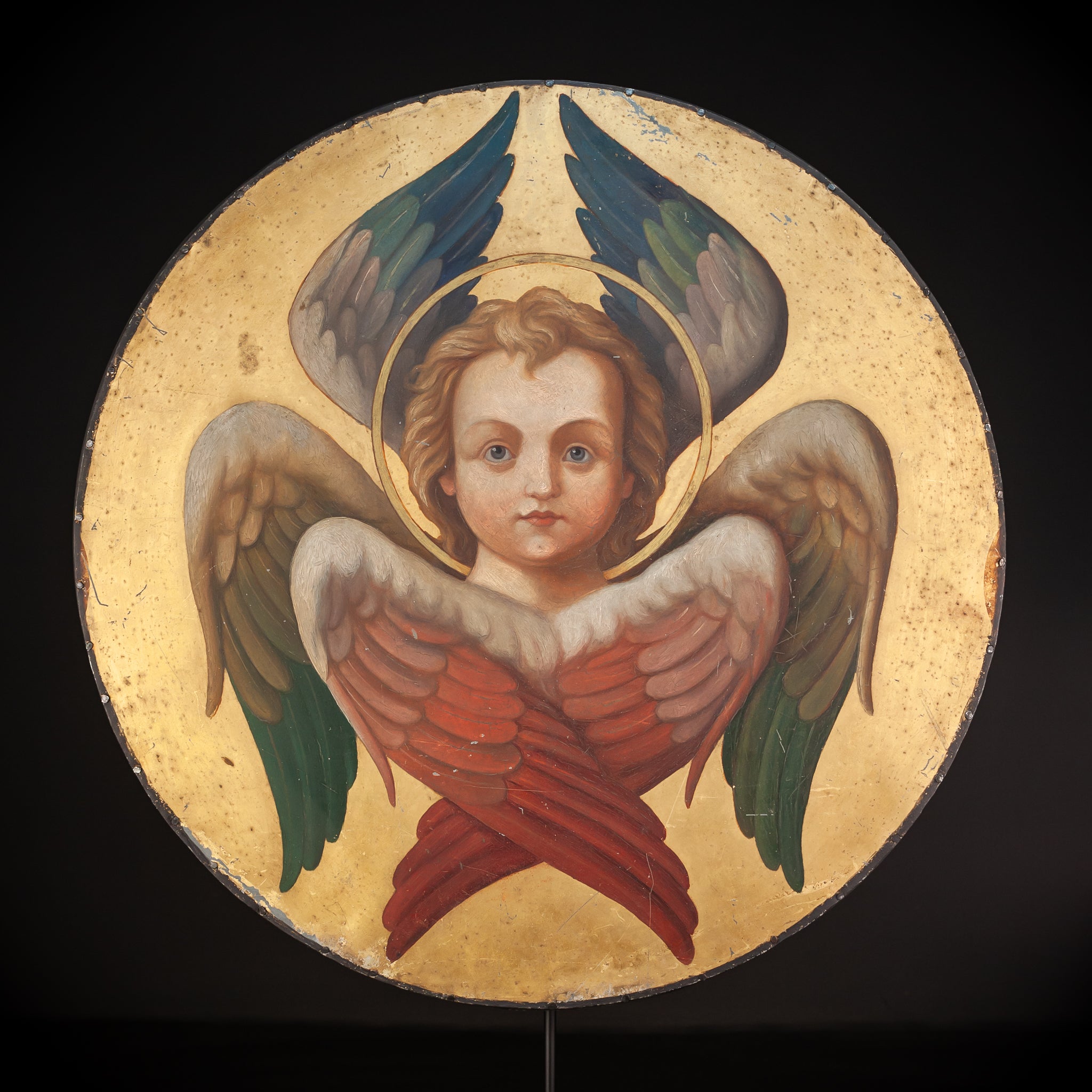 Angel Painting on Metal Sheet | 1800s Antique | 23.8" / 60.5 cm