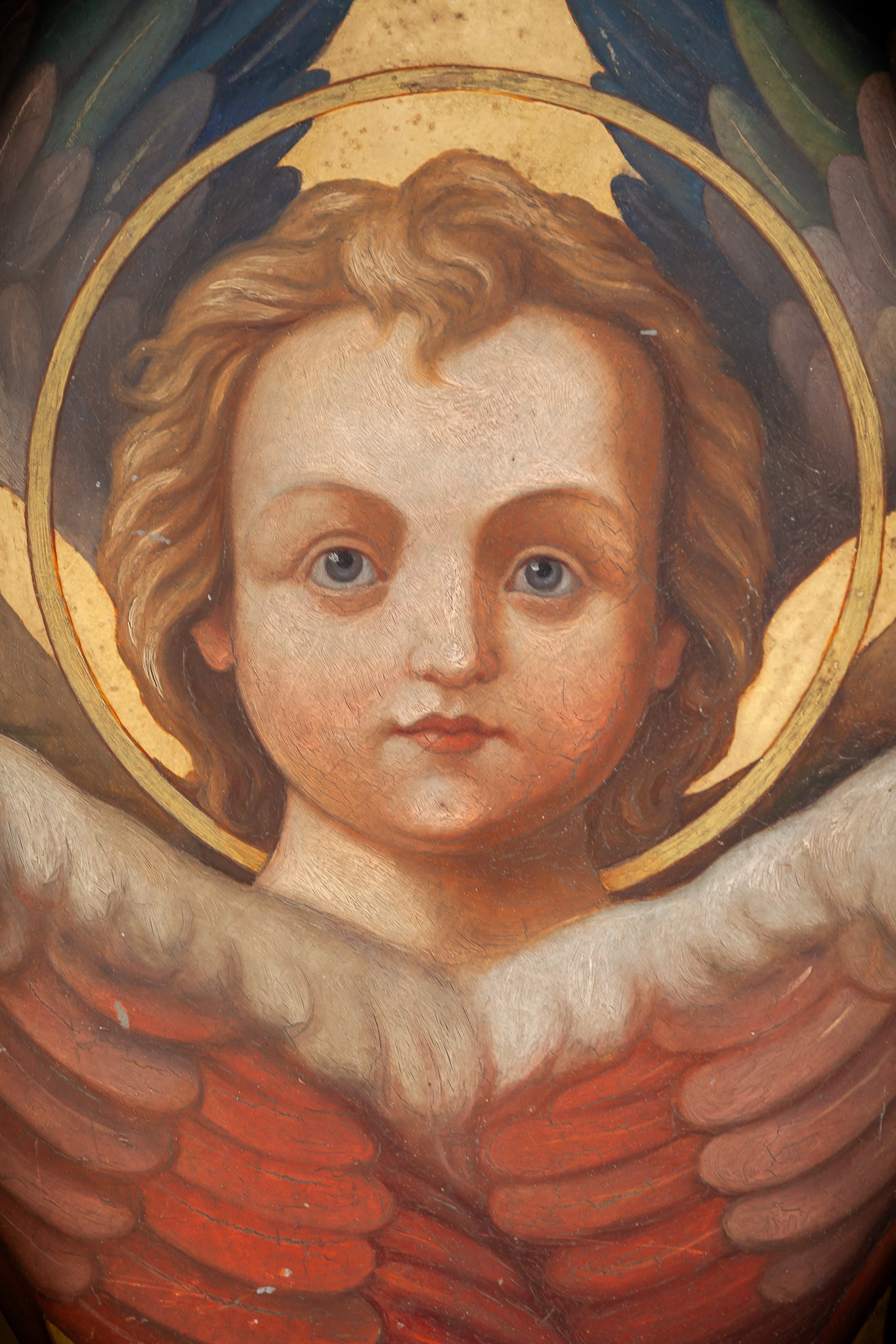 Angel Painting on Metal Sheet | 1800s Antique | 23.8" / 60.5 cm