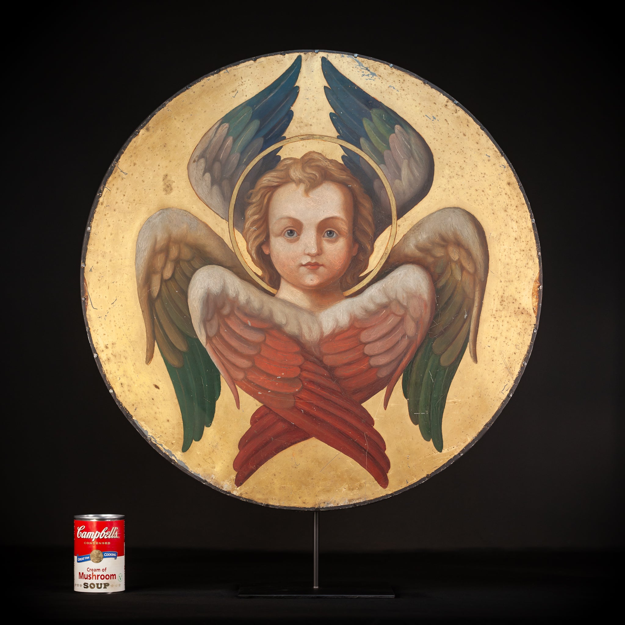 Angel Painting on Metal Sheet | 1800s Antique | 23.8" / 60.5 cm