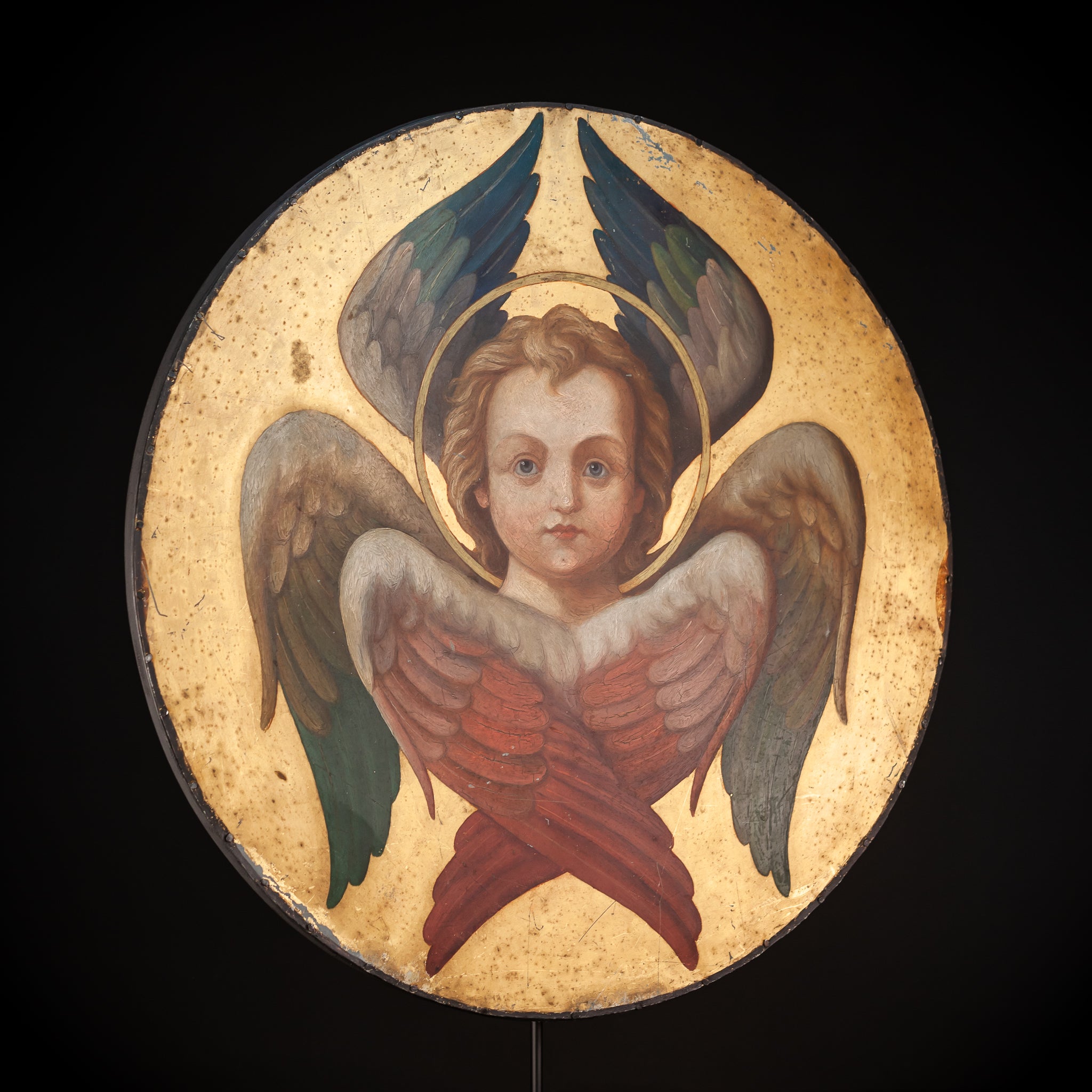 Angel Painting on Metal Sheet | 1800s Antique | 23.8" / 60.5 cm