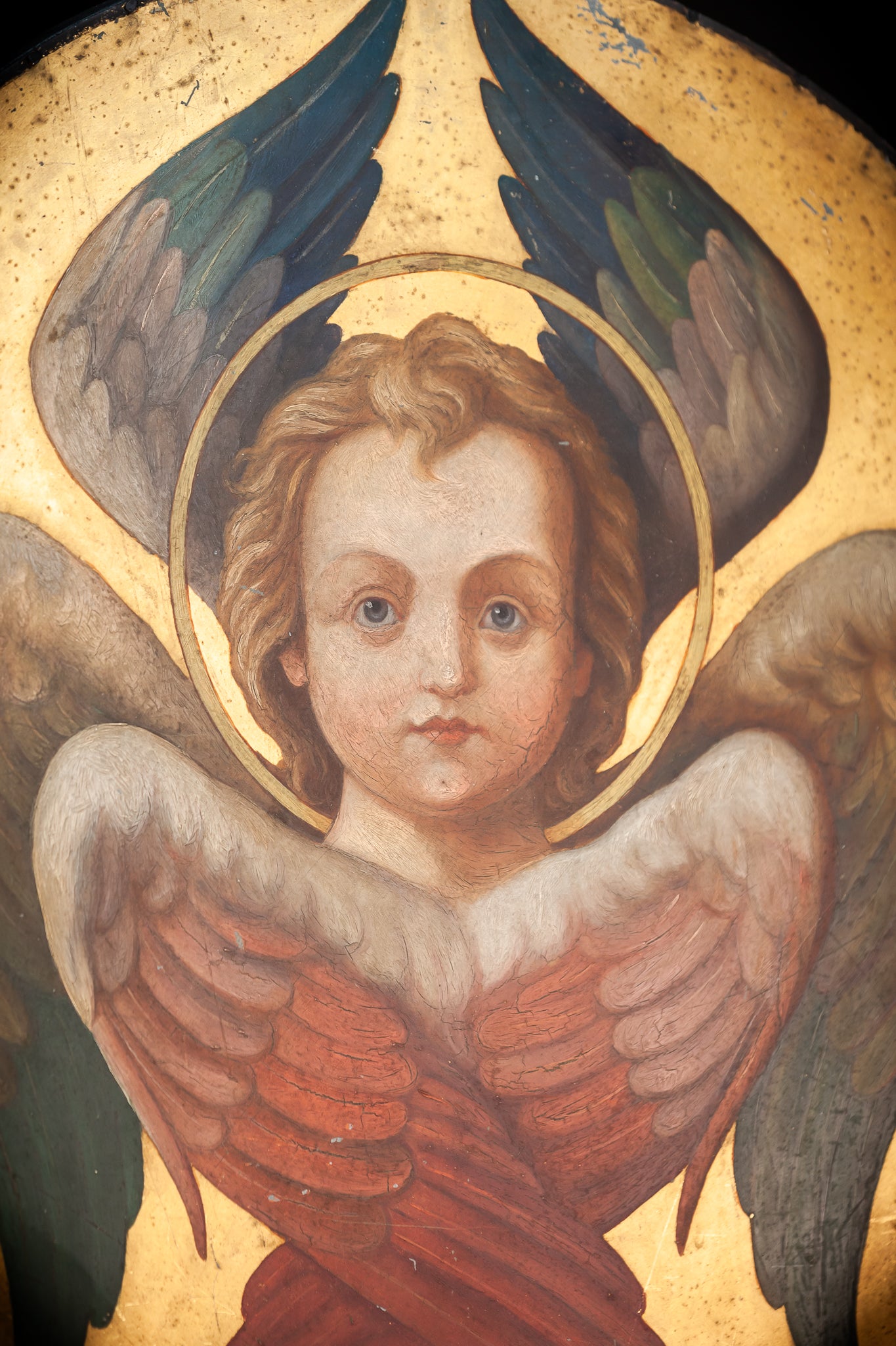 Angel Painting on Metal Sheet | 1800s Antique | 23.8" / 60.5 cm