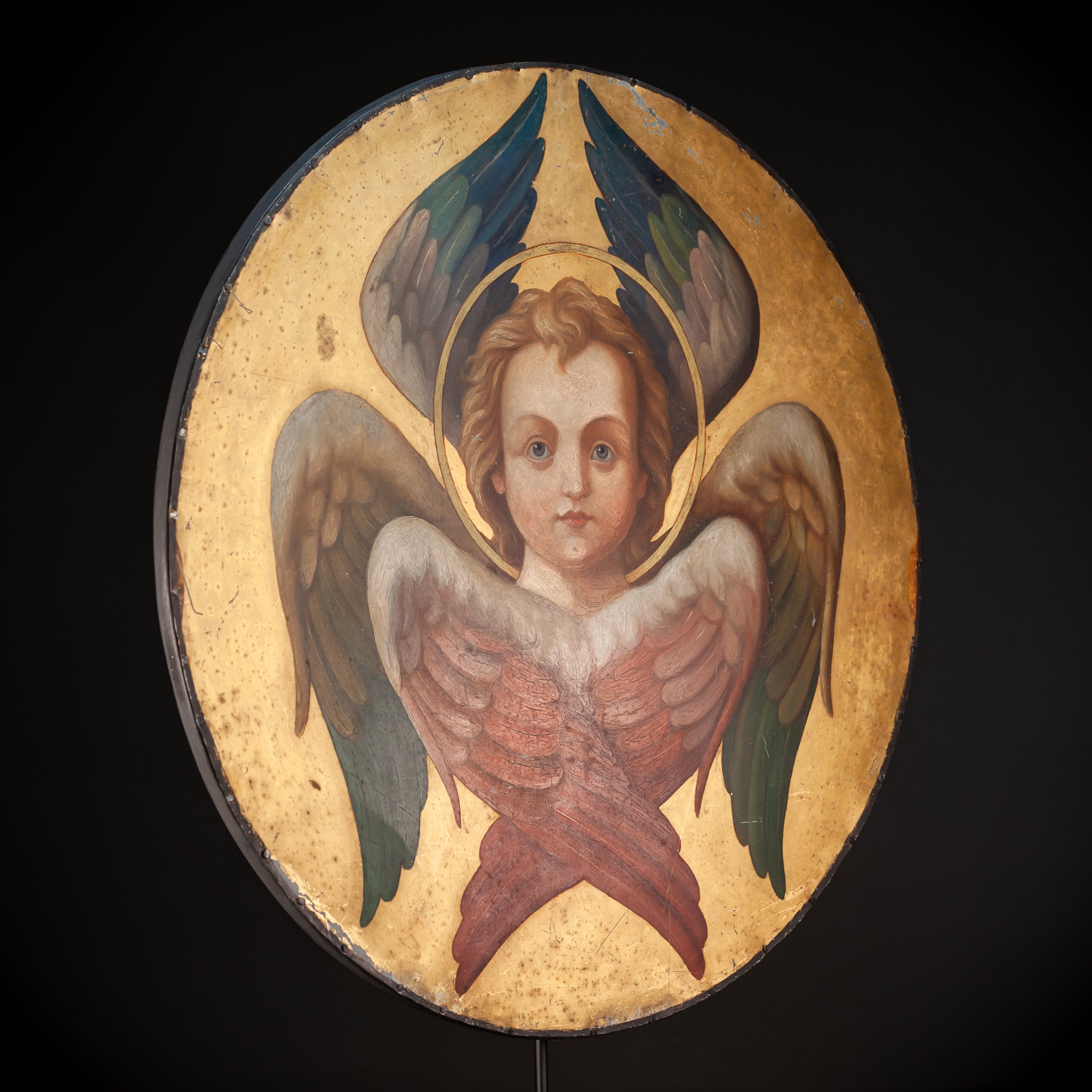 Angel Painting on Metal Sheet | 1800s Antique | 23.8" / 60.5 cm