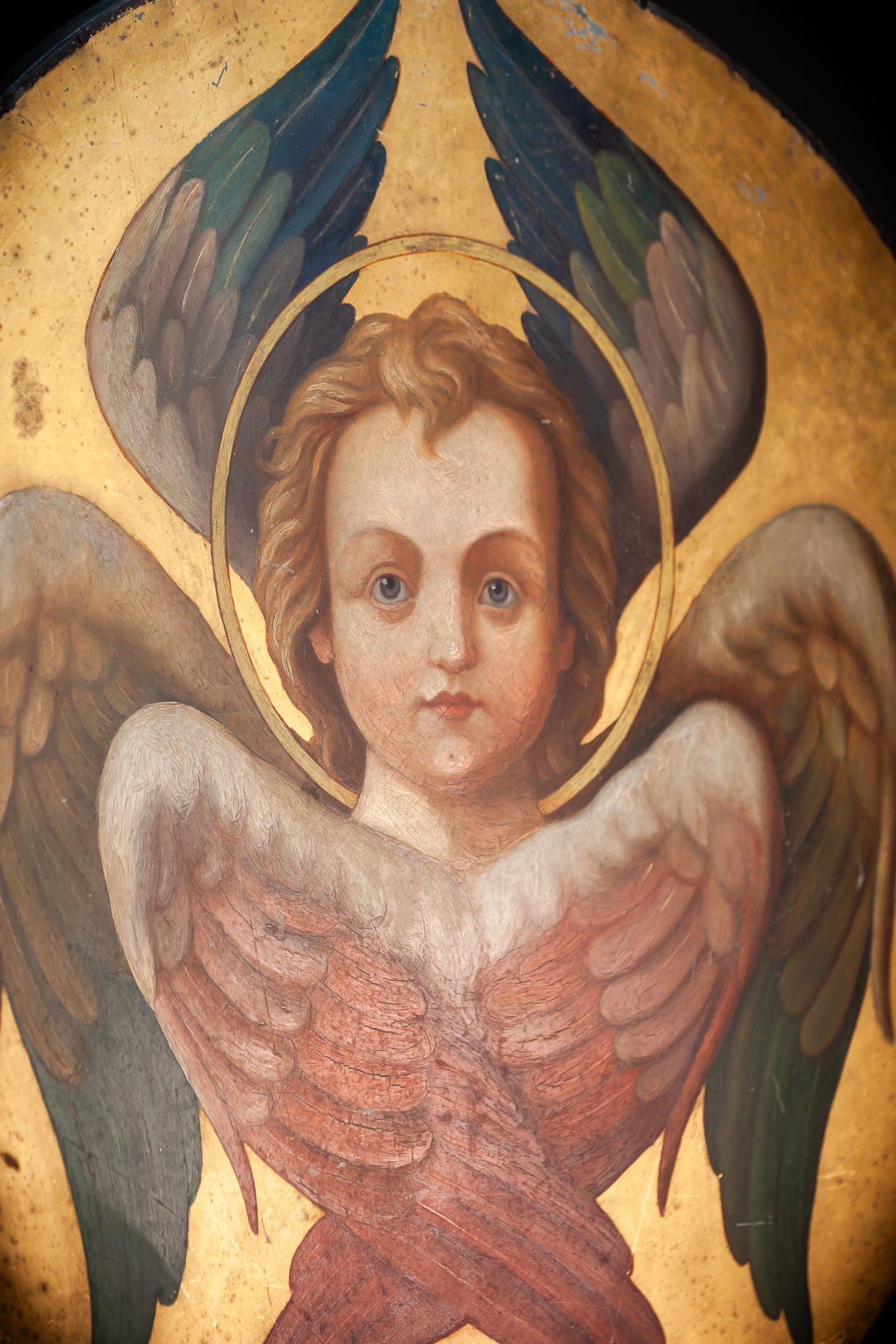 Angel Painting on Metal Sheet | 1800s Antique | 23.8" / 60.5 cm