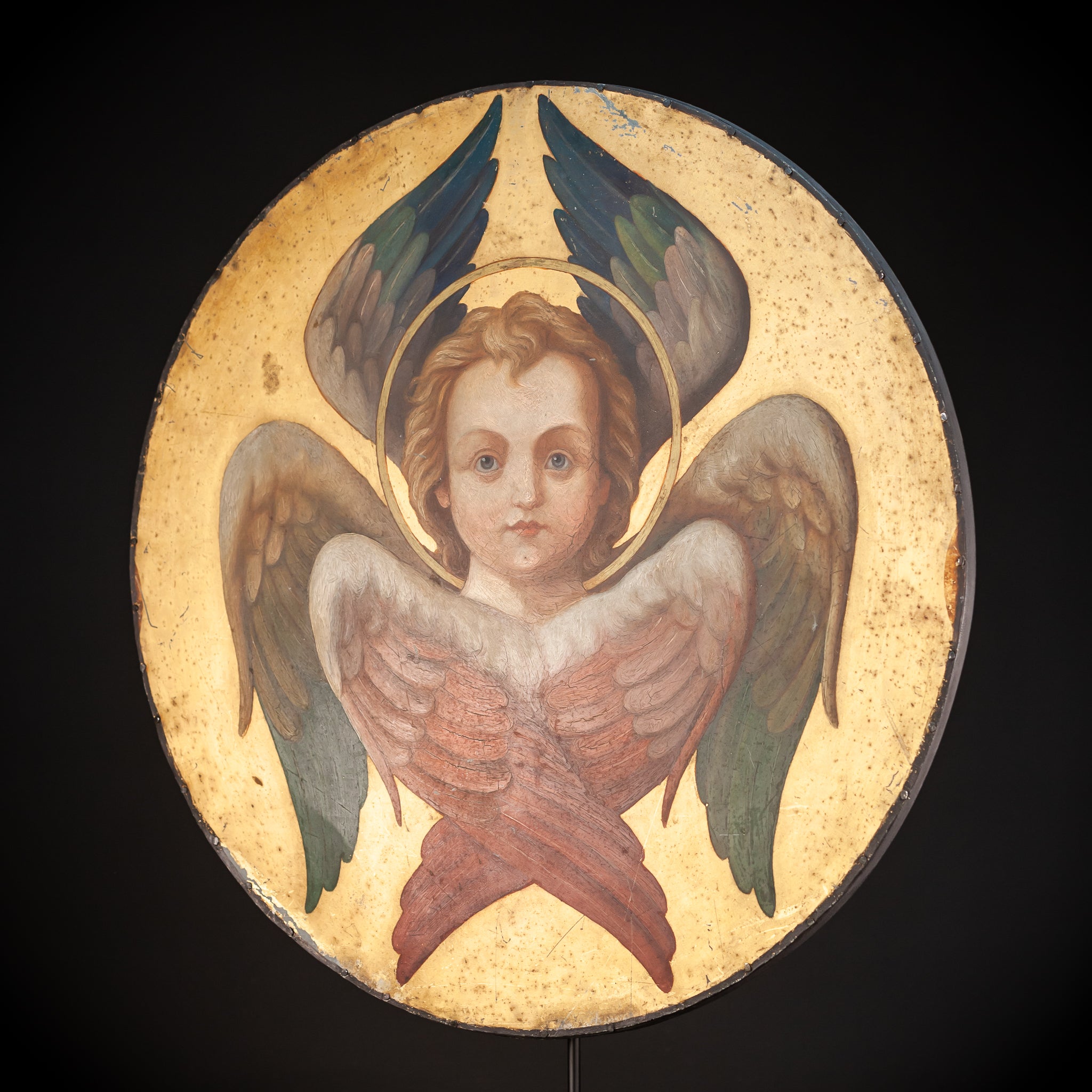 Angel Painting on Metal Sheet | 1800s Antique | 23.8" / 60.5 cm