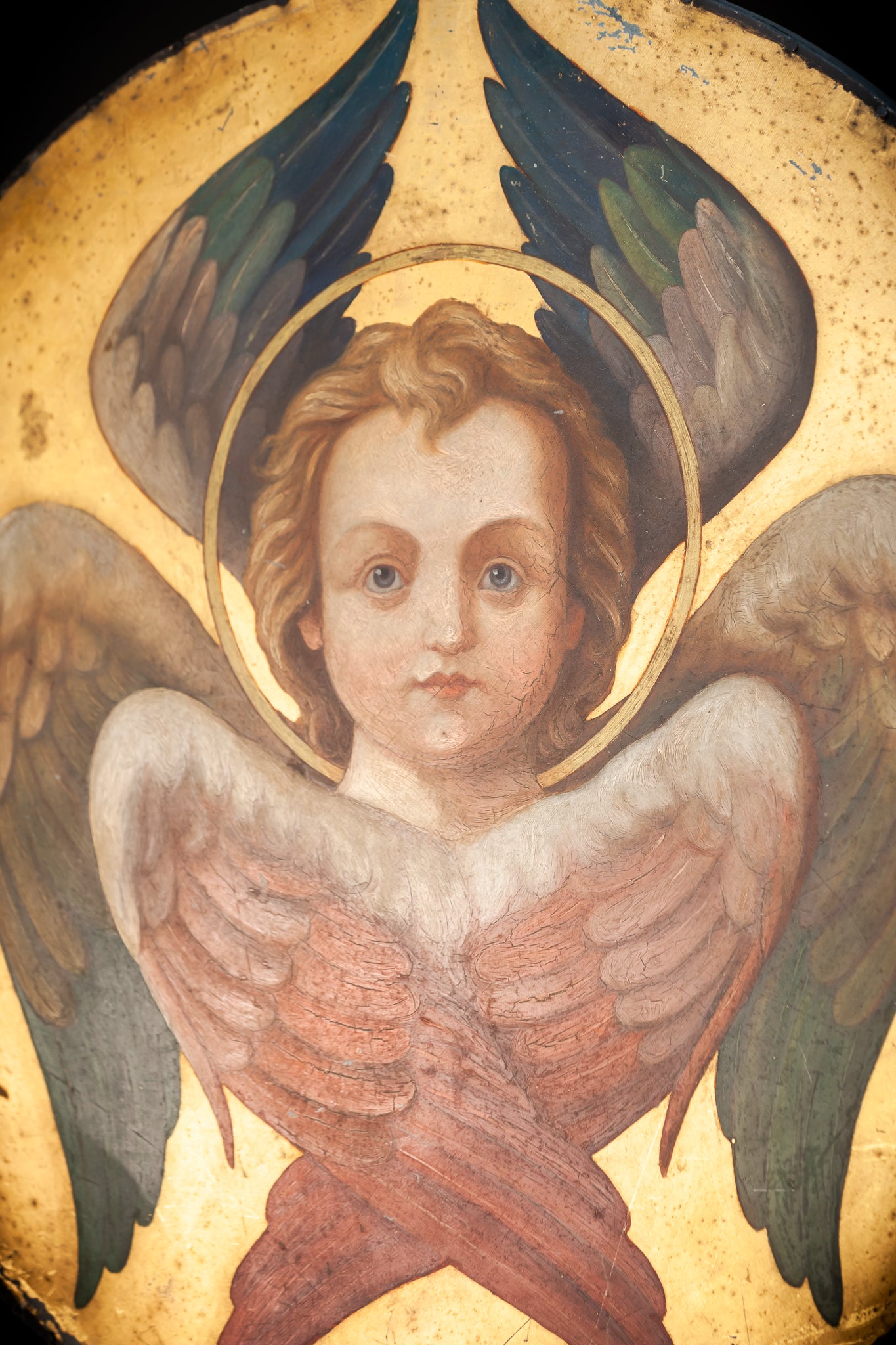 Angel Painting on Metal Sheet | 1800s Antique | 23.8" / 60.5 cm